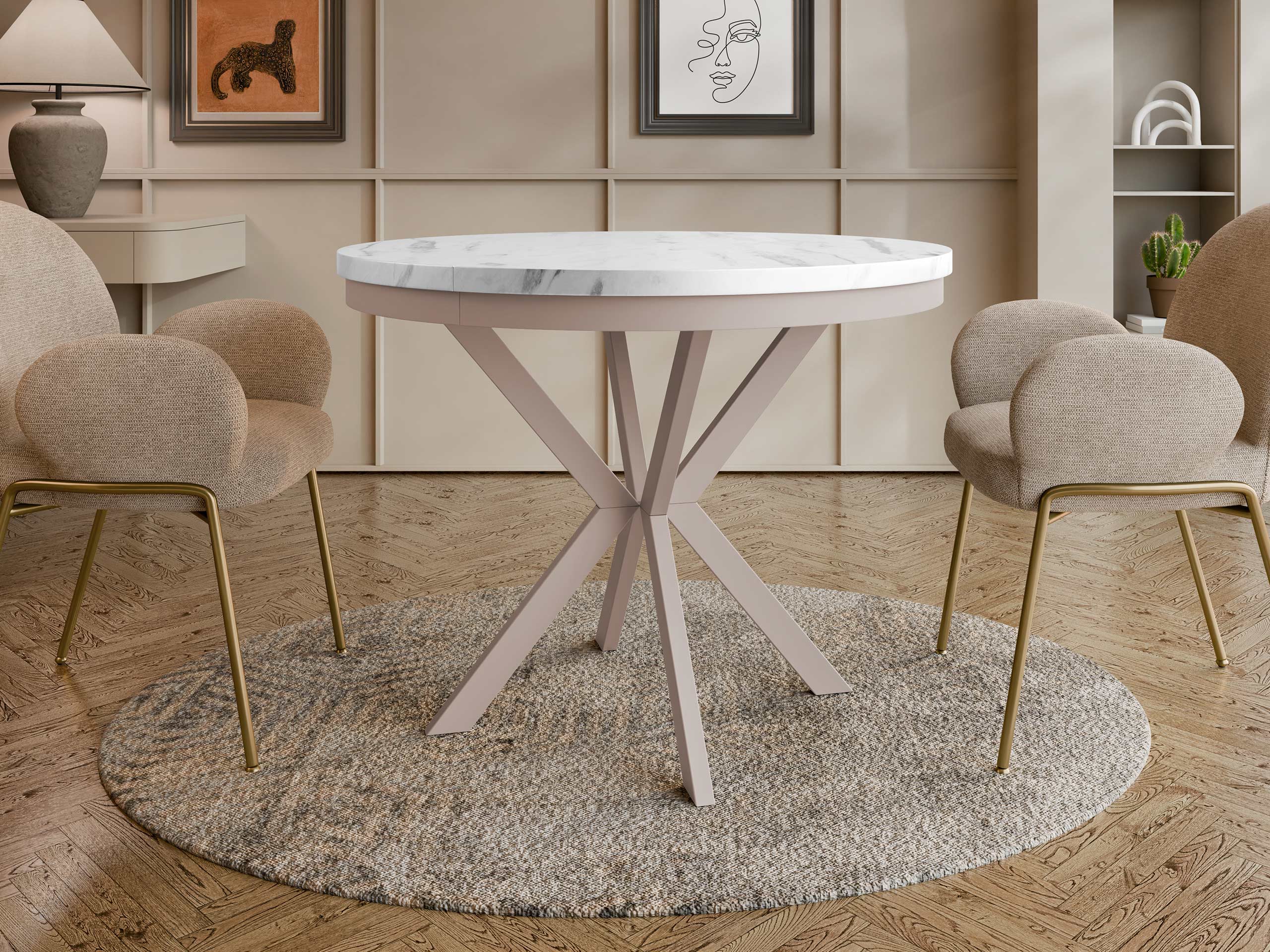 Table Oswego 155 (Marbre blanc + Cachemire)