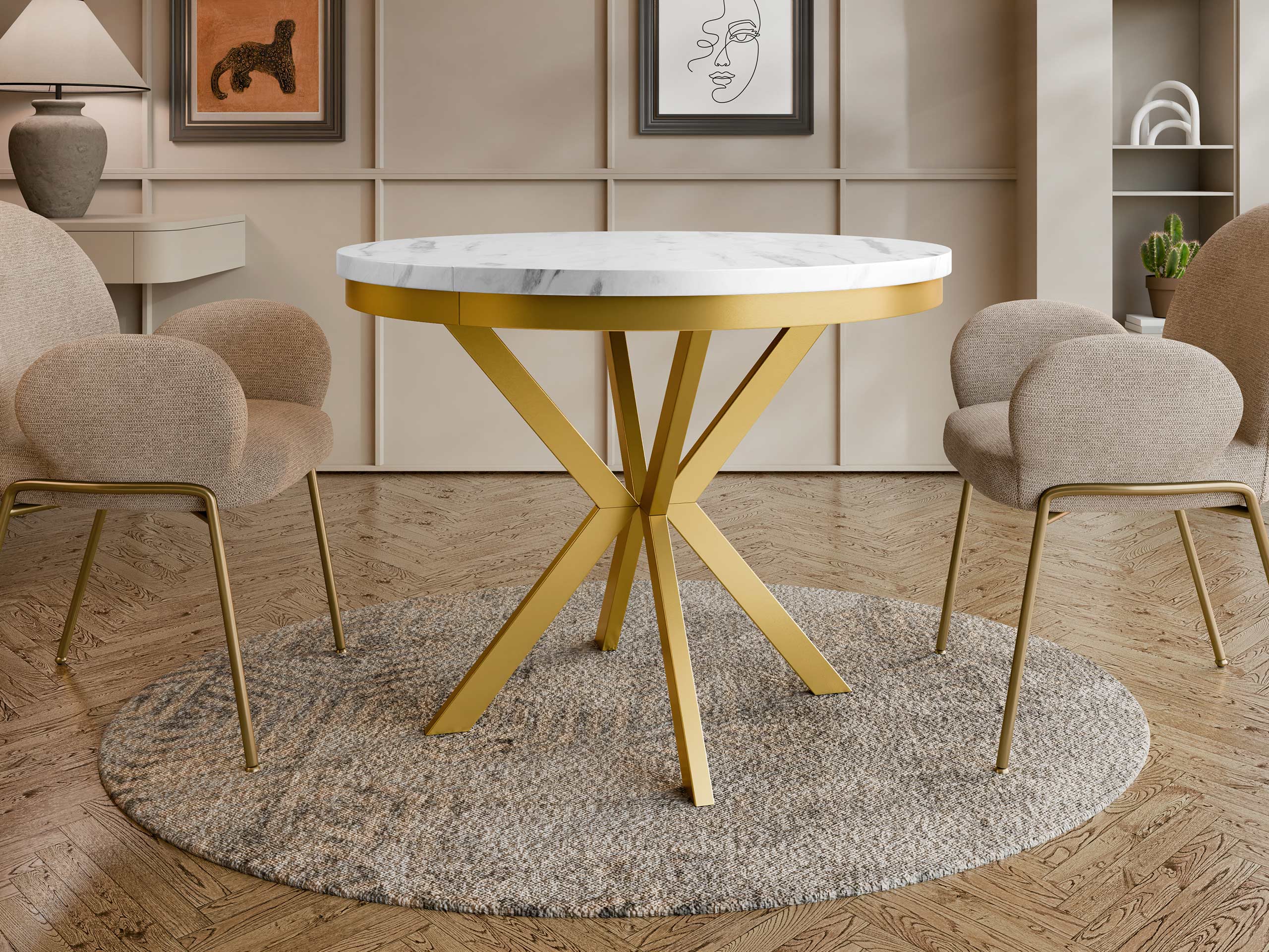 Table Oswego 156 (Marbre blanc + Doré)