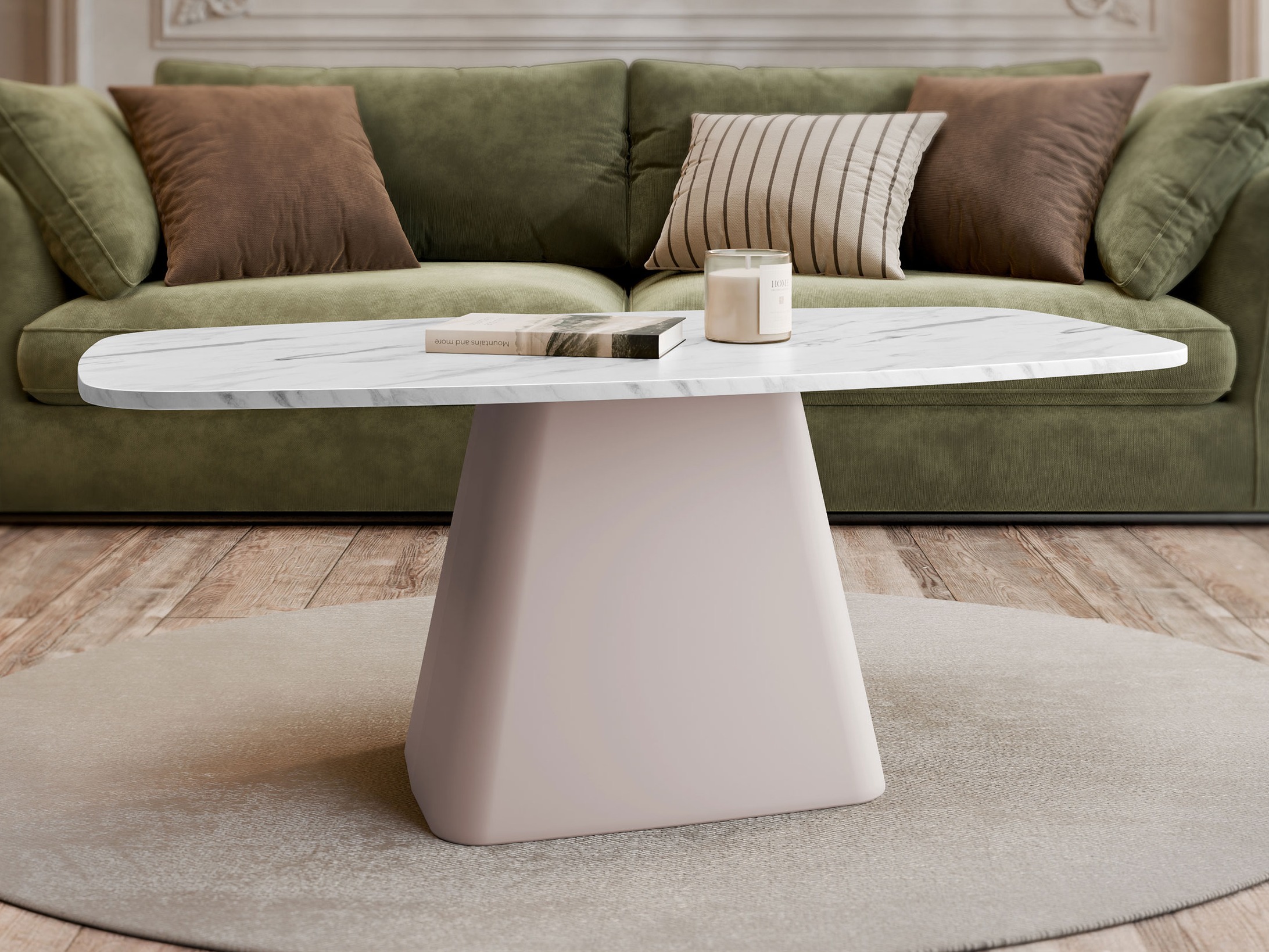 Table basse Oswego 158 (Marbre blanc + Cachemire)