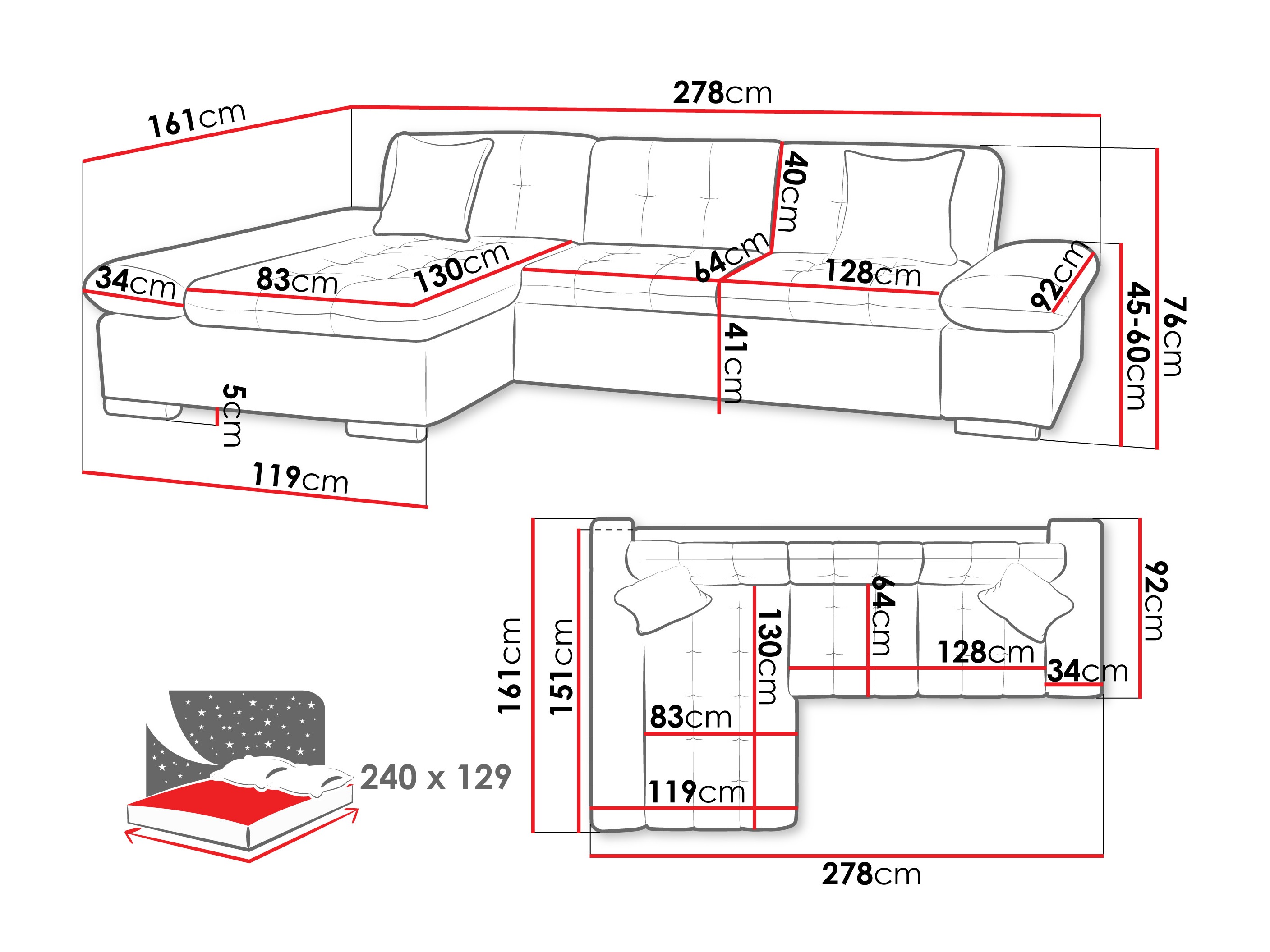 Canapé d'angle Comfivo Sanitas II (Piano 21 + Mokka 03)