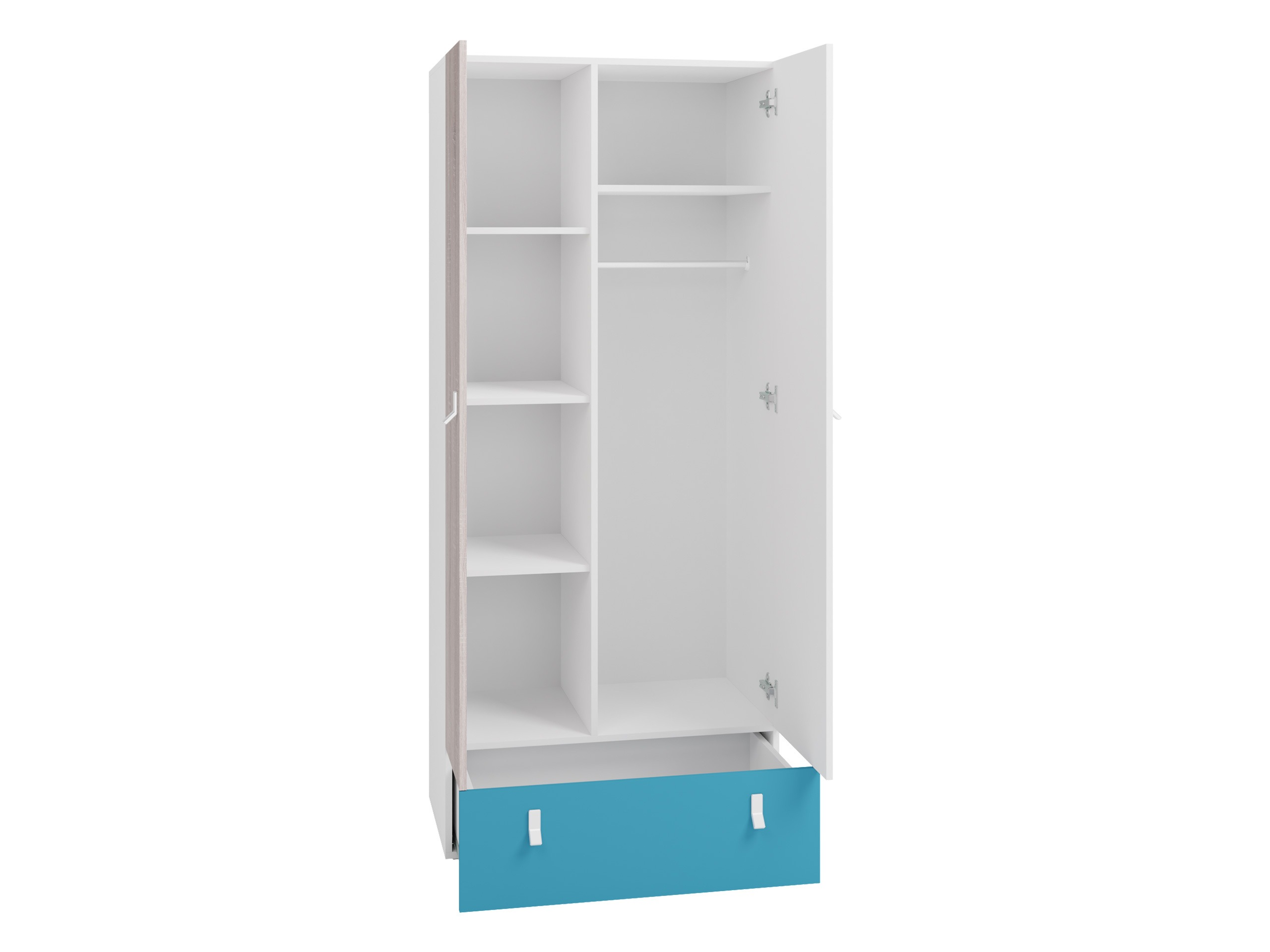 Armoire Camteso 101 (Blanc + Chêne + Turquoise)