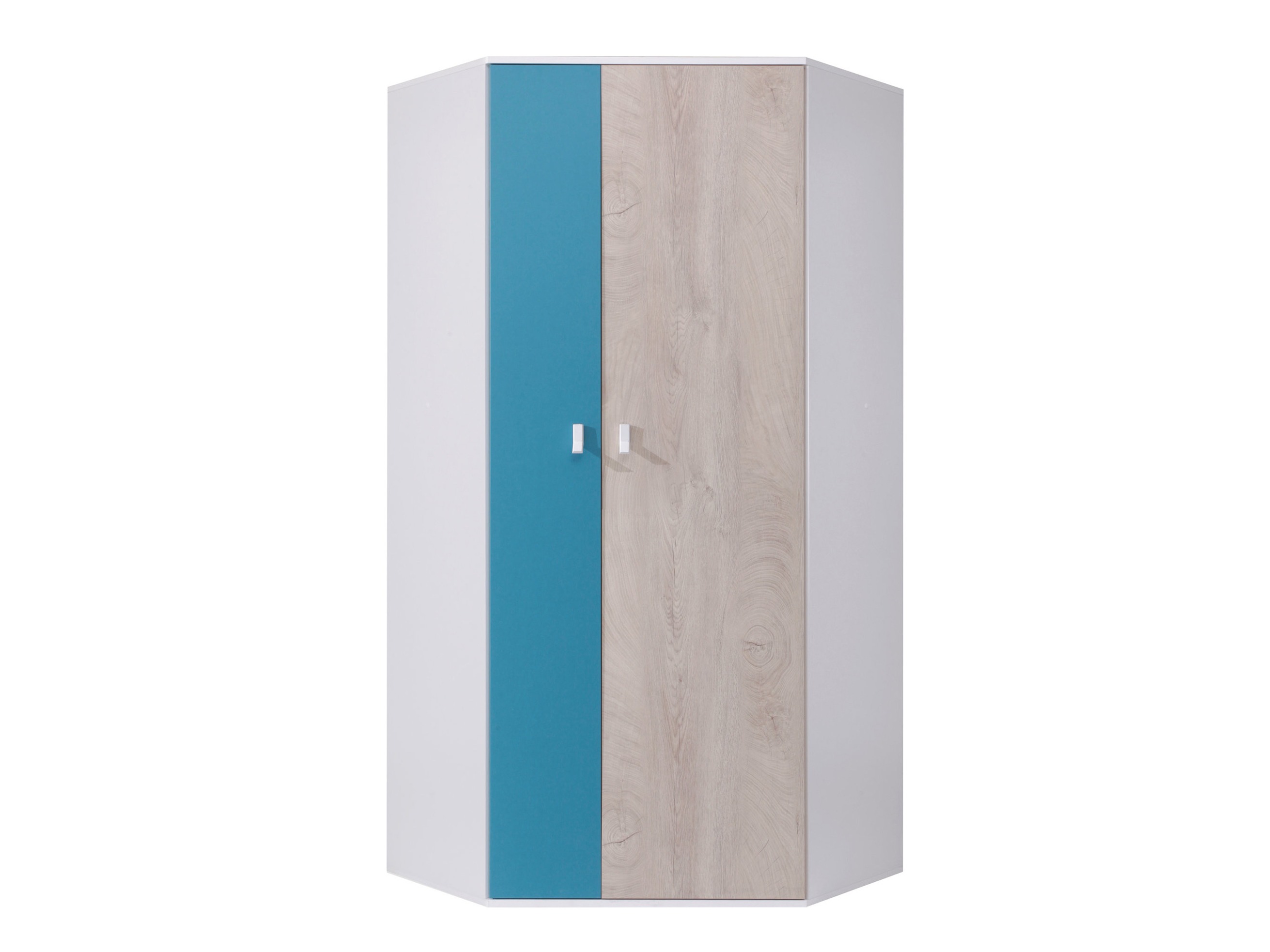 Armoire d'angle Camteso 100 (Blanc + Chêne + Turquoise)