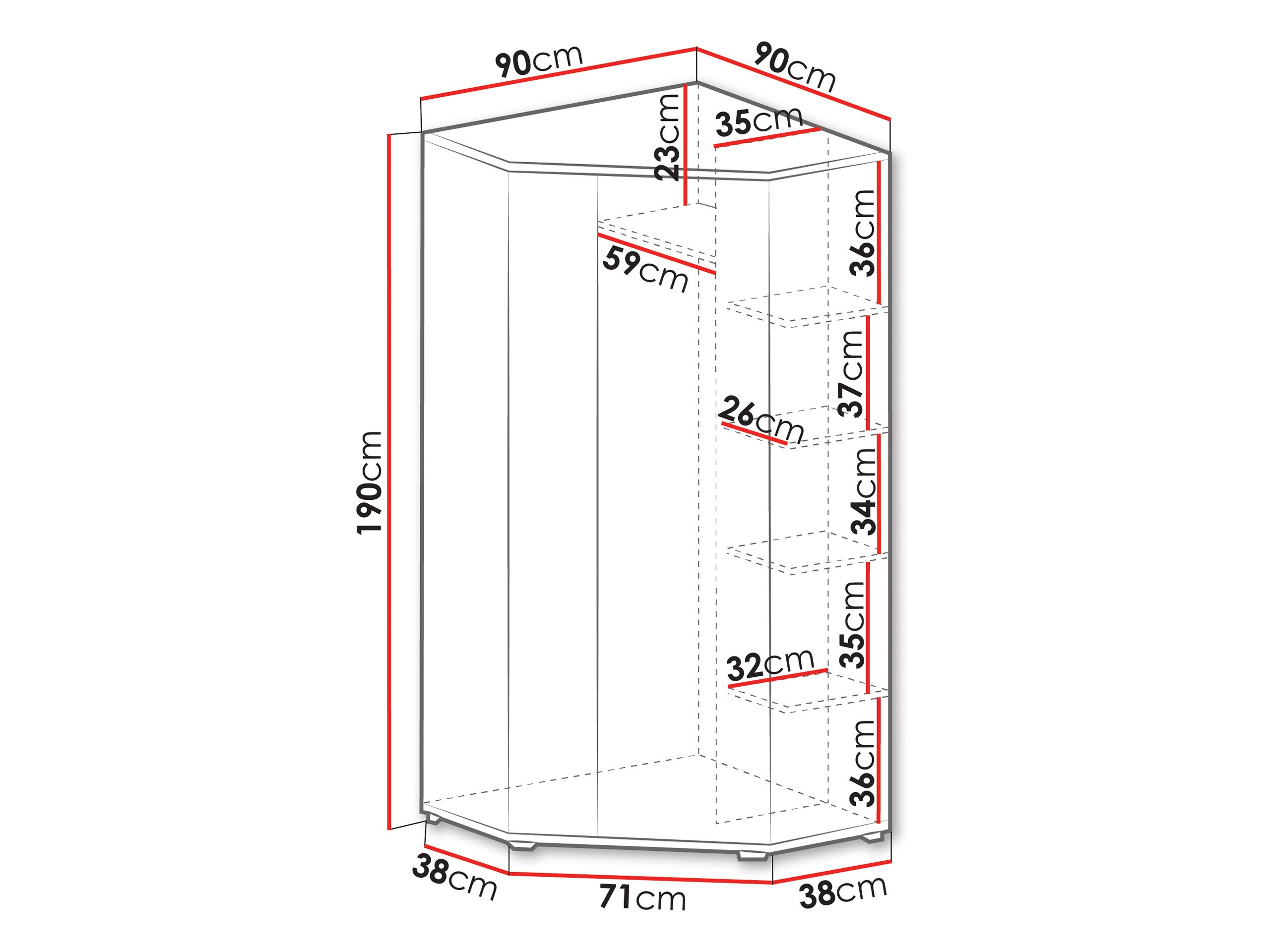 Armoire d'angle Camteso 100 (Noir + Chêne + Beige)