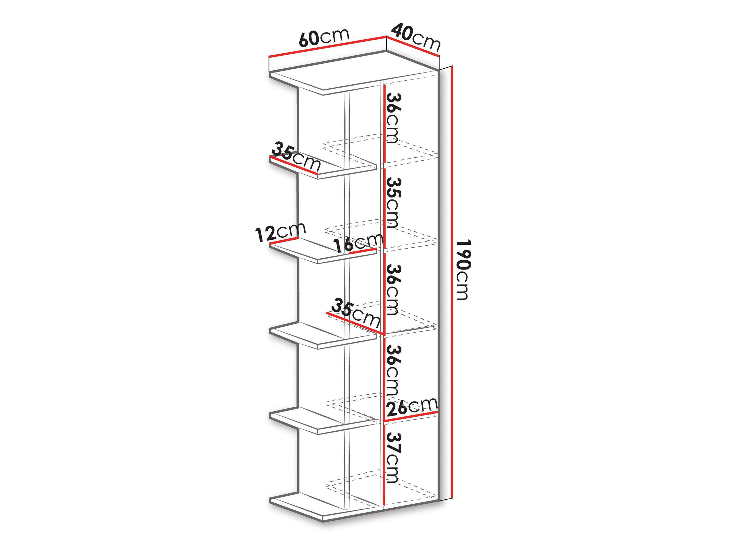 Étagère Camteso 103 (Blanc + Chêne + Turquoise)