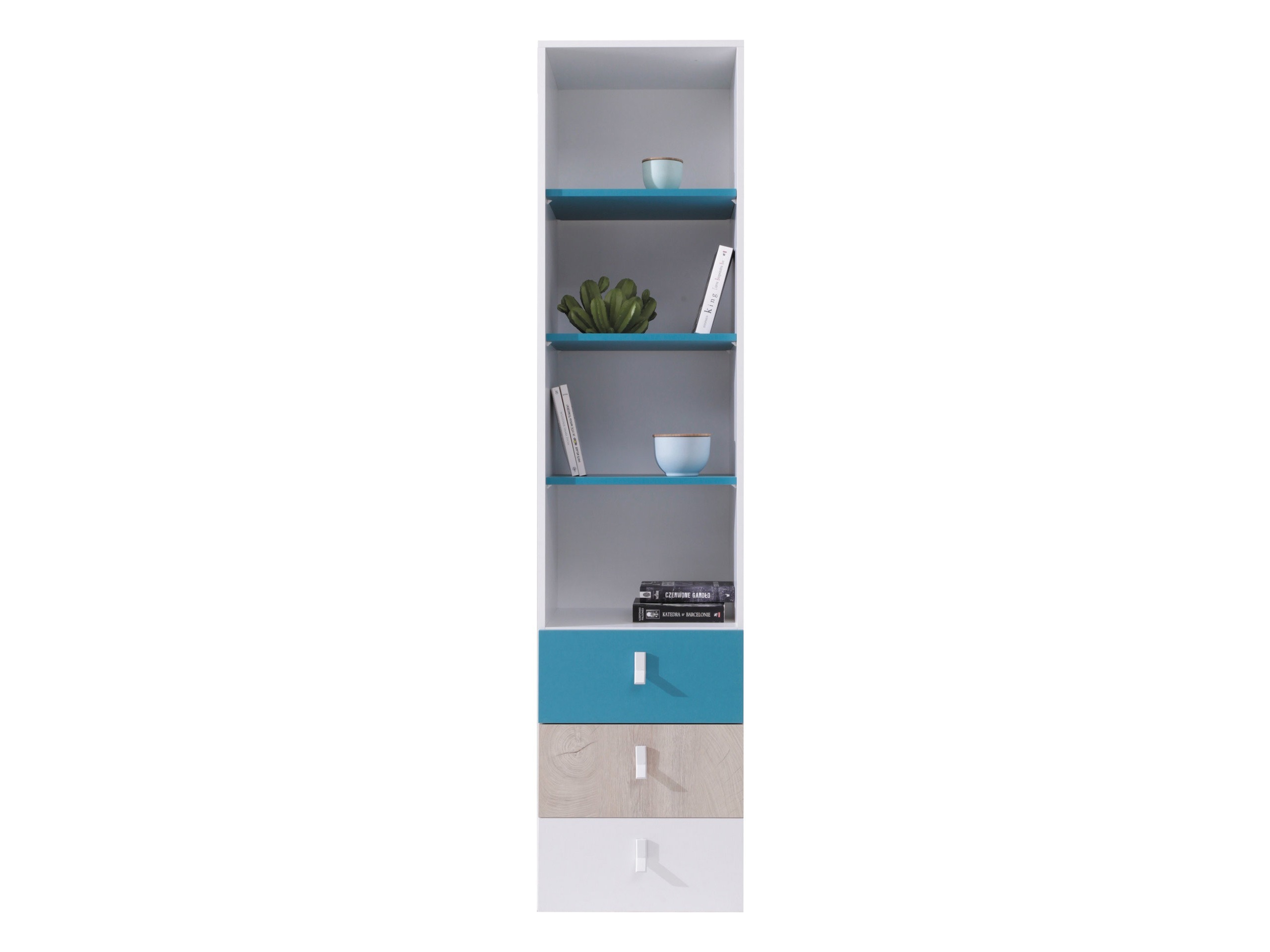 Étagère Camteso 104 (Blanc + Chêne + Turquoise)