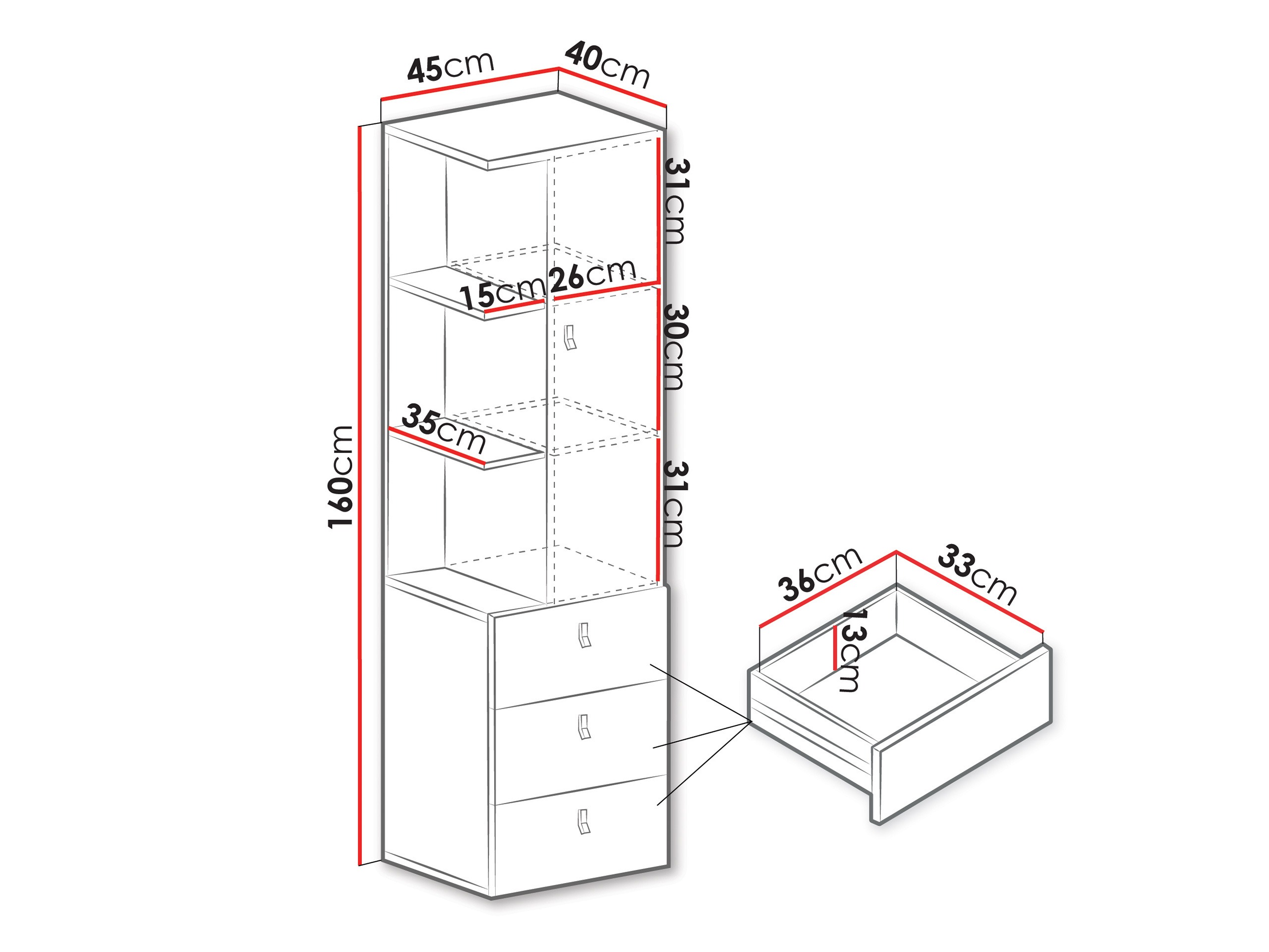 Étagère Camteso 105 (Blanc + Chêne + Turquoise)