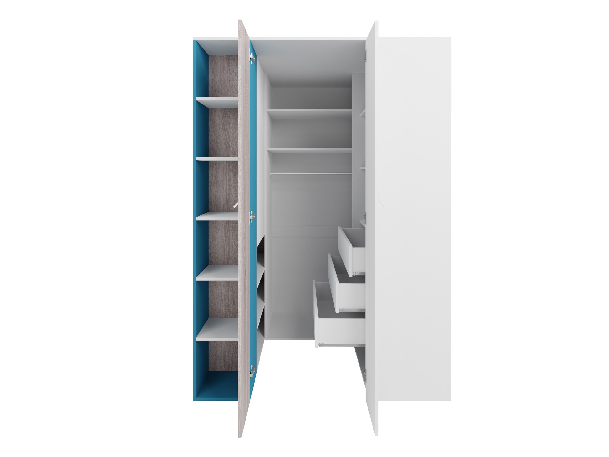 Armoire d'angle Camteso 113 (Blanc + Chêne + Turquoise)