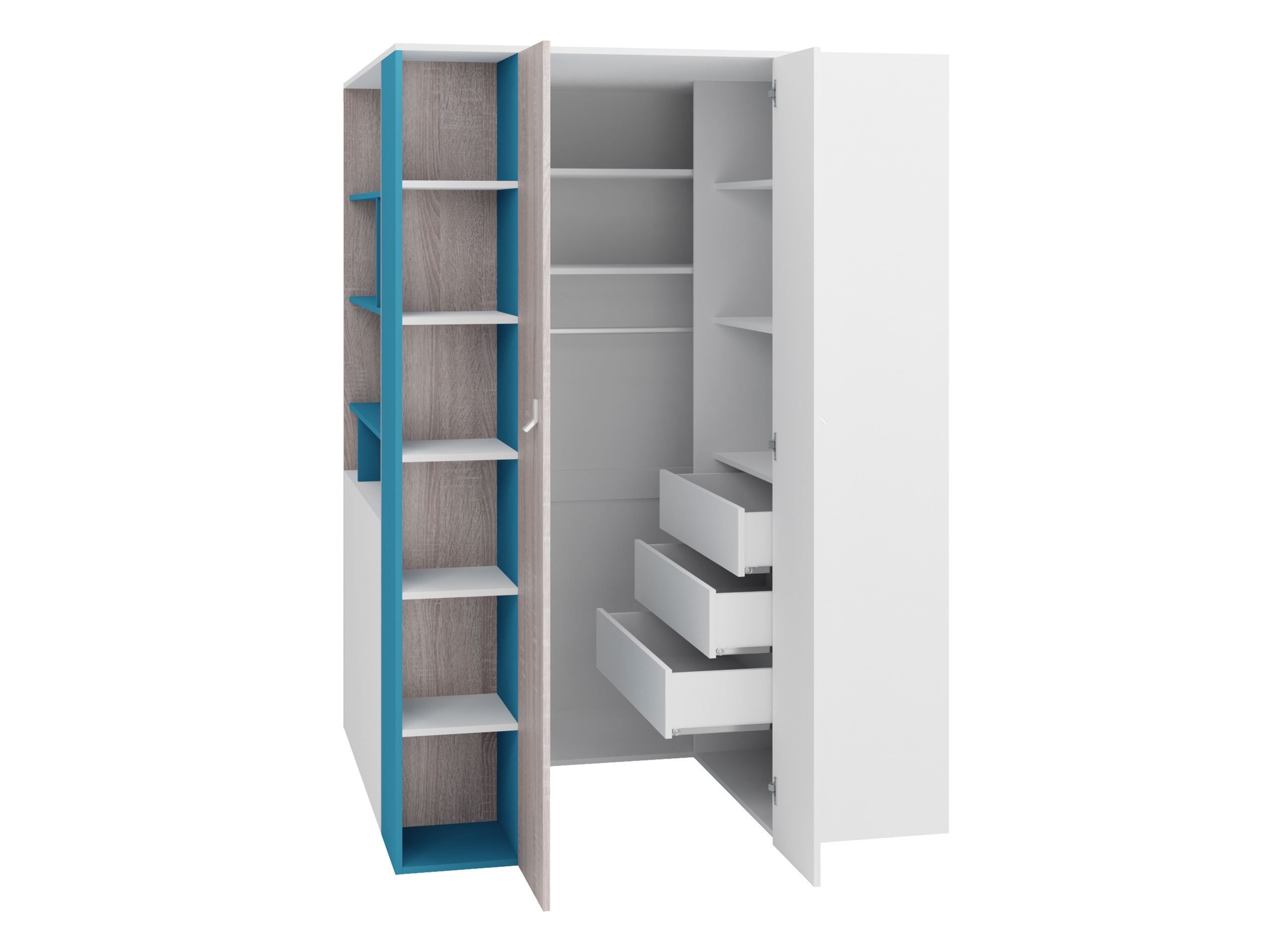 Armoire d'angle Camteso 113 (Noir + Chêne + Beige)