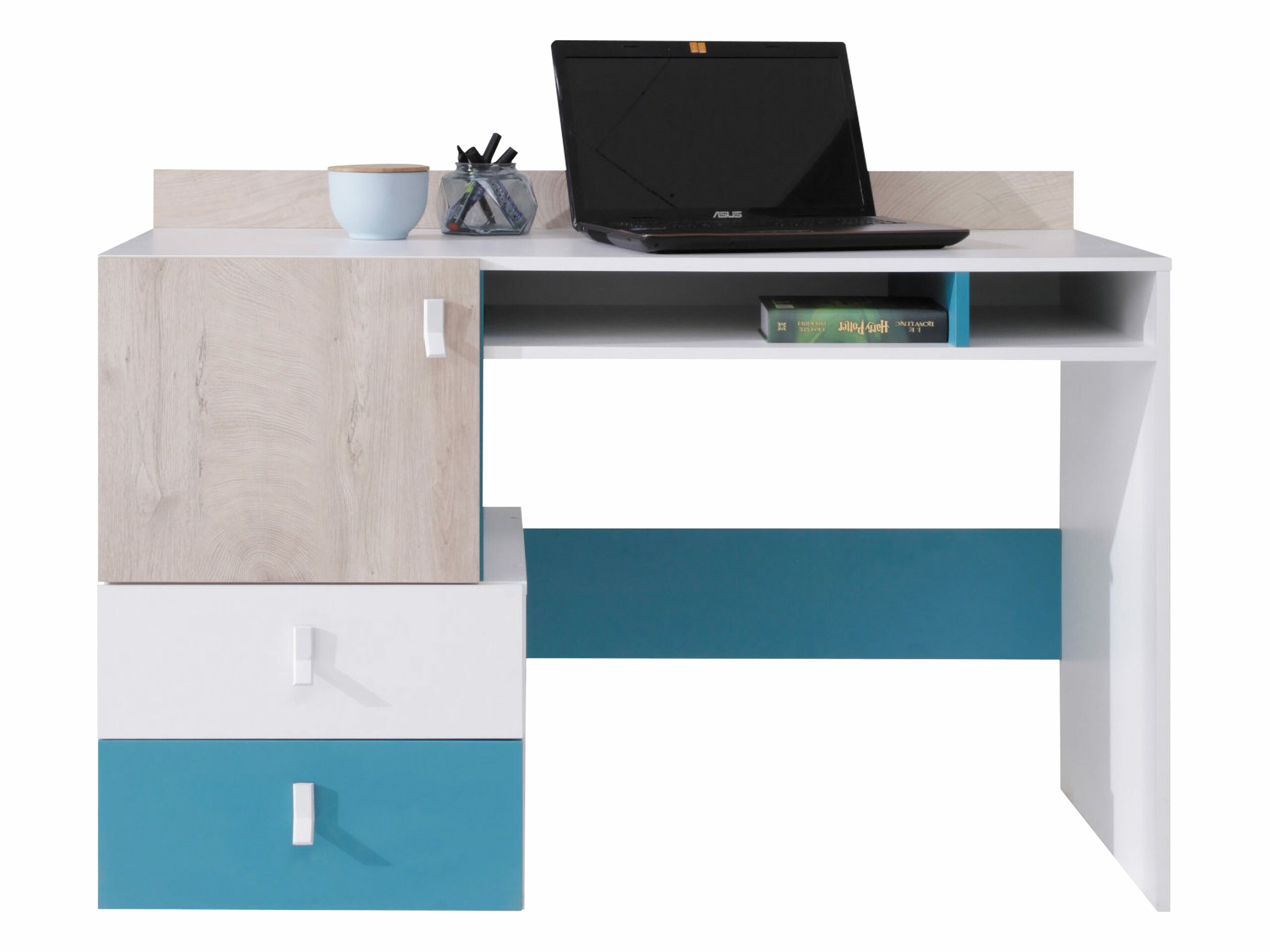 Bureau Camteso 107 (Blanc + Chêne + Turquoise)