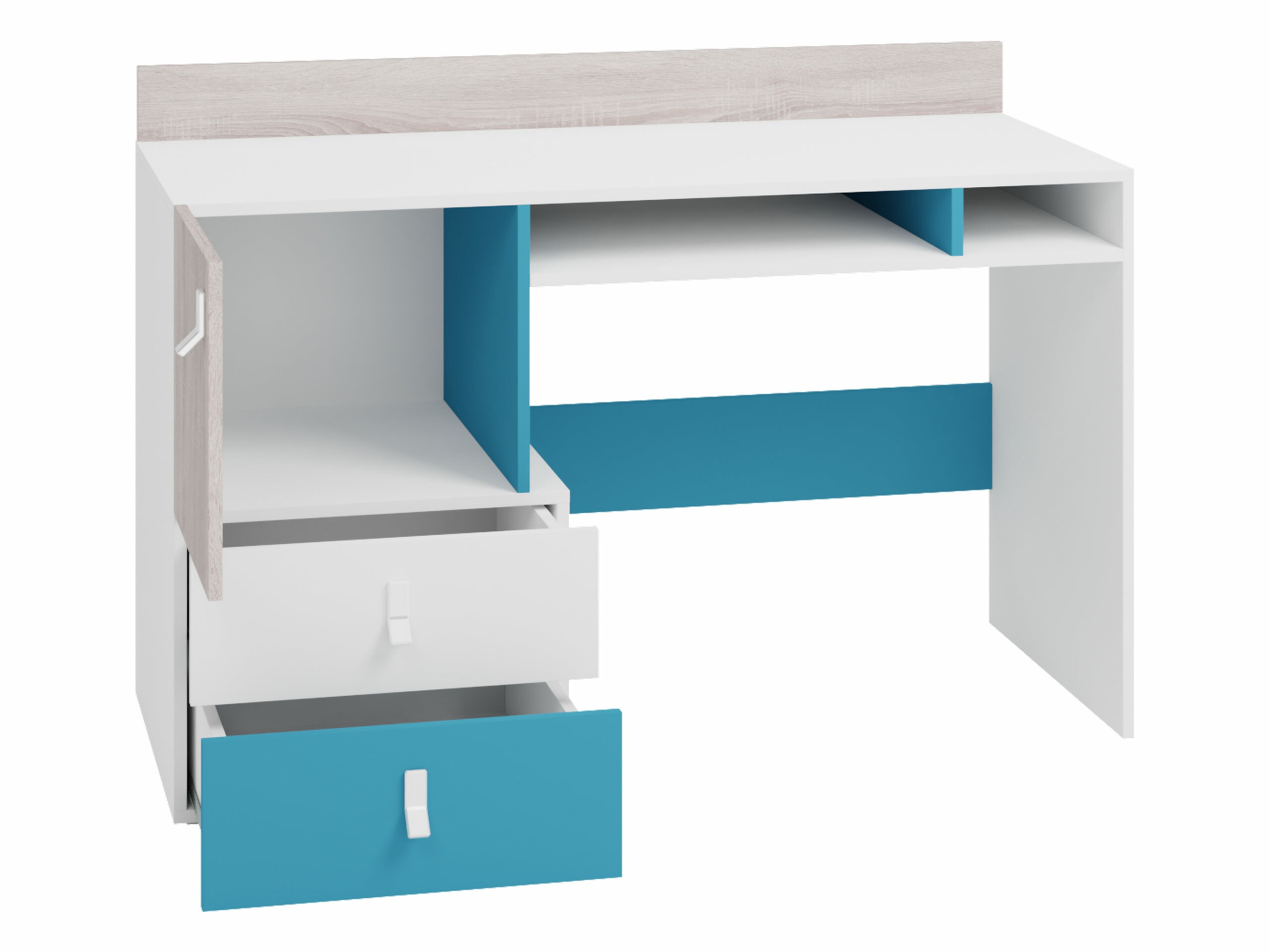 Bureau Camteso 107 (Blanc + Chêne + Turquoise)