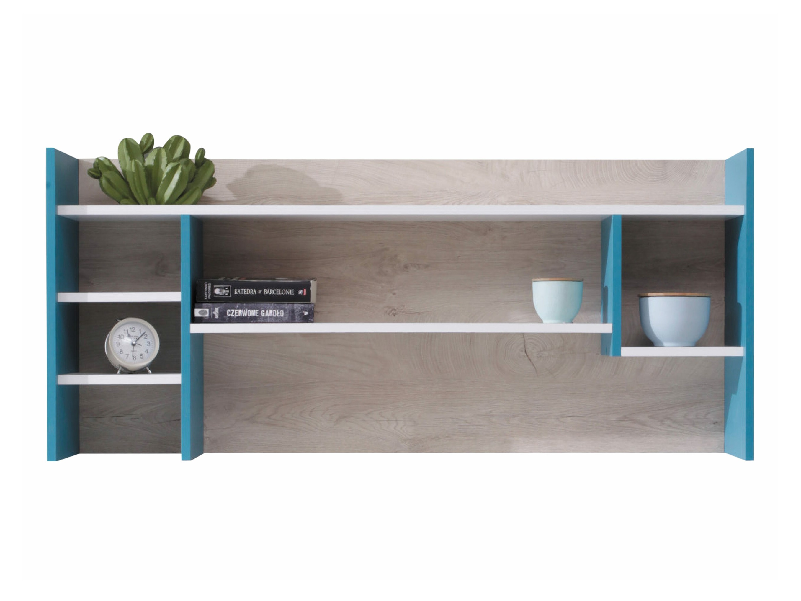 Étagère murale Camteso 109 (Blanc + Chêne + Turquoise)