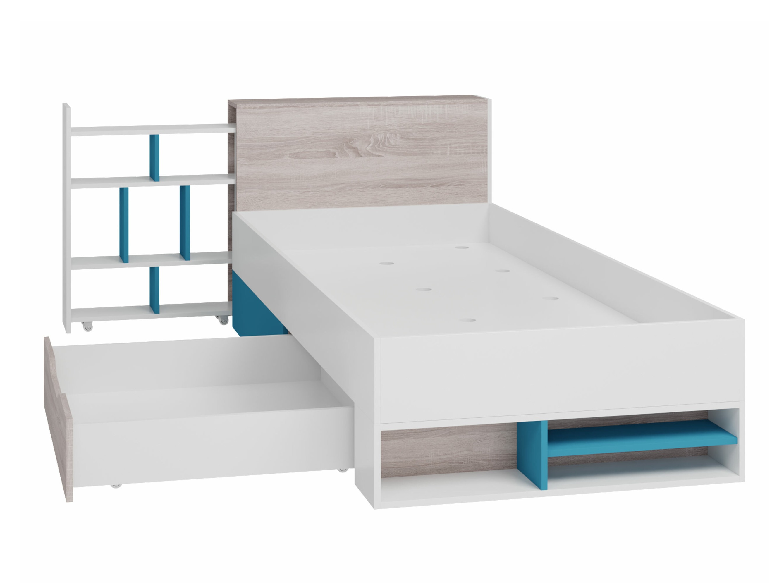 Lit Camteso 112 (Noir + Chêne + Beige)