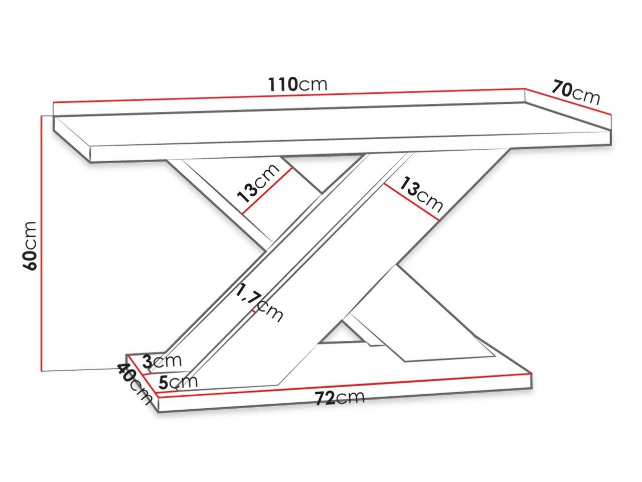 Table basse Goodyear 116 (Noir brillant + Béton)