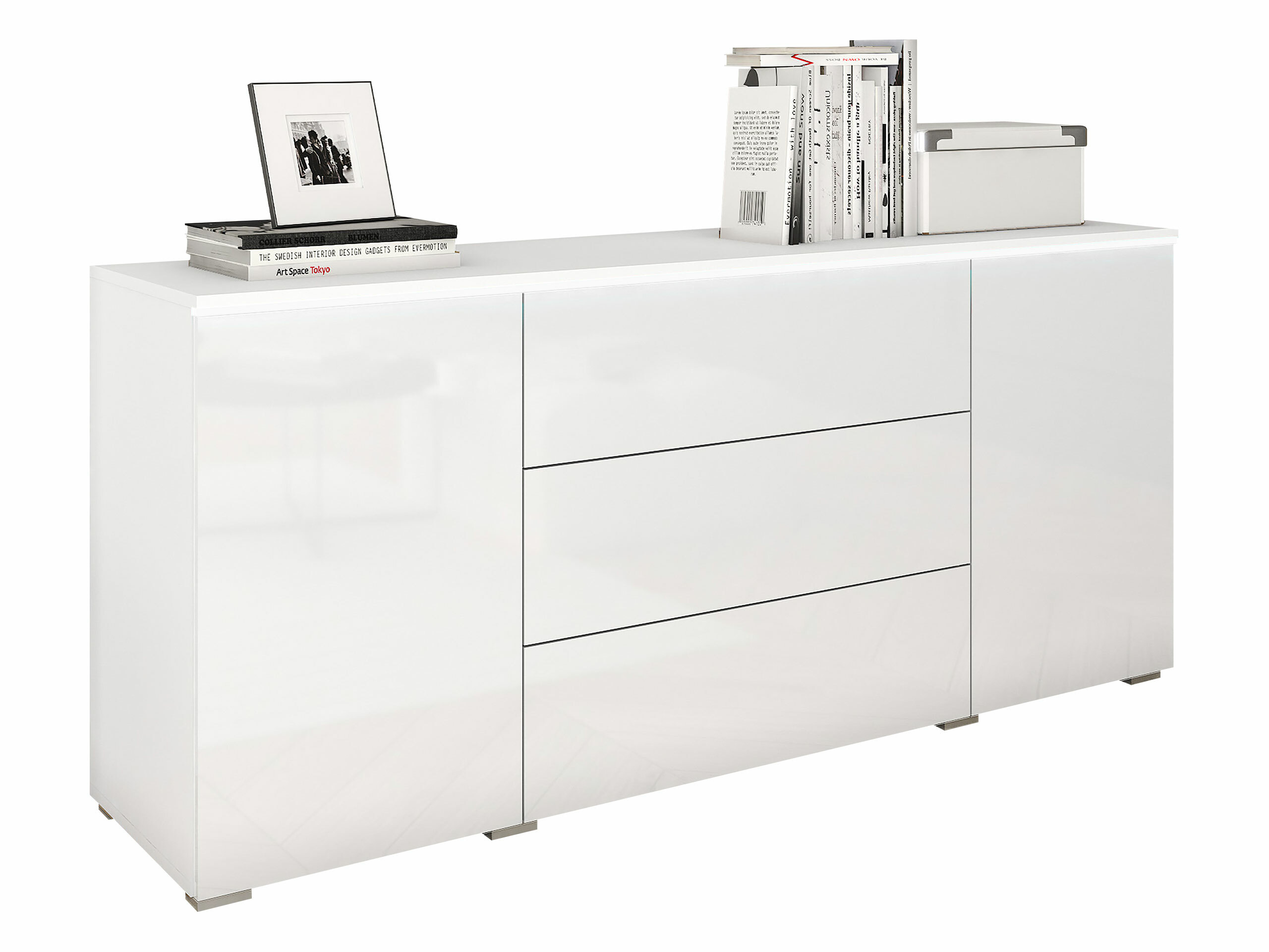 Commode Mirfivo 102 (Blanc + Blanc brillant)