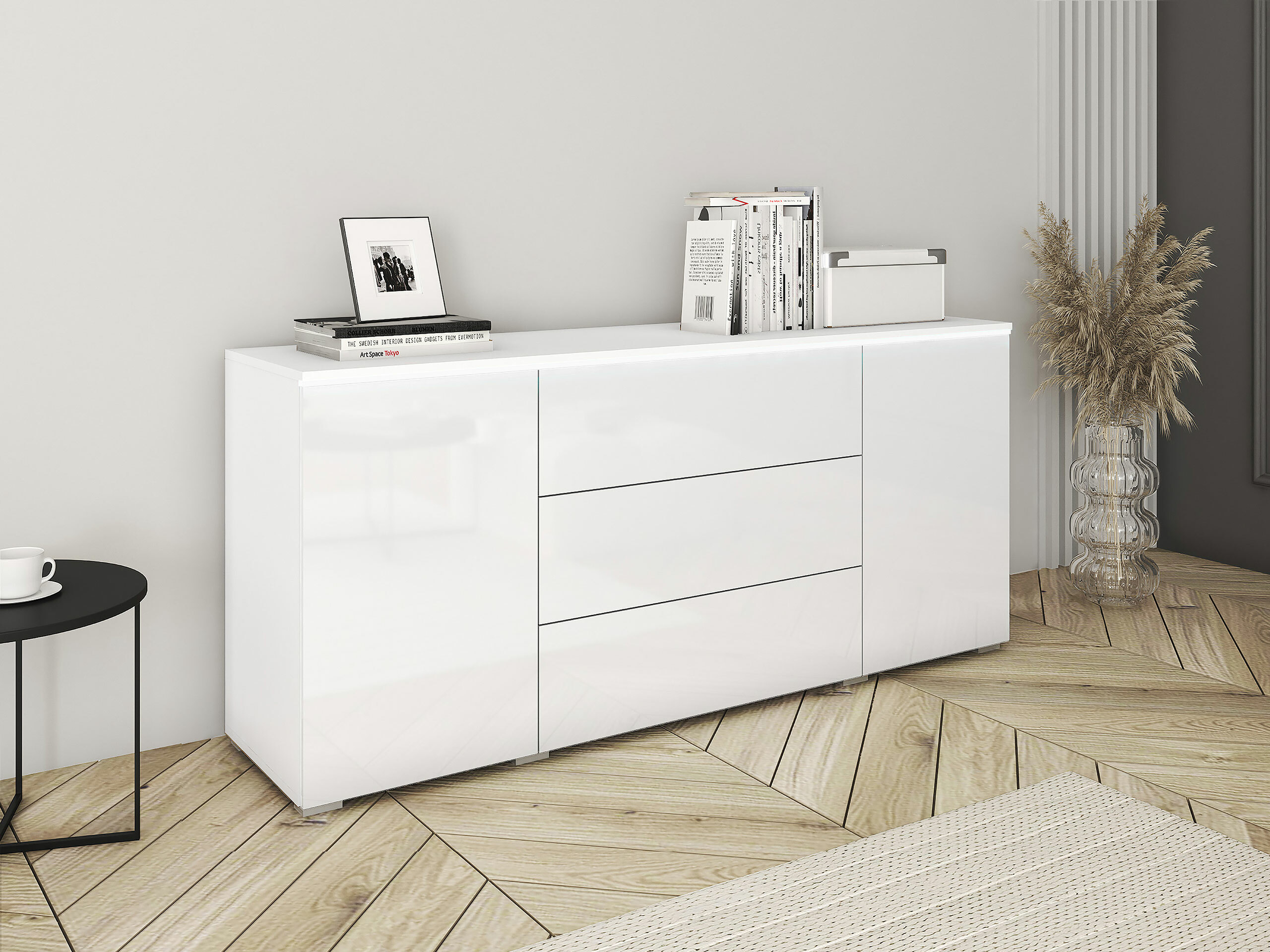 Commode Mirfivo 102 (Blanc + Blanc brillant)