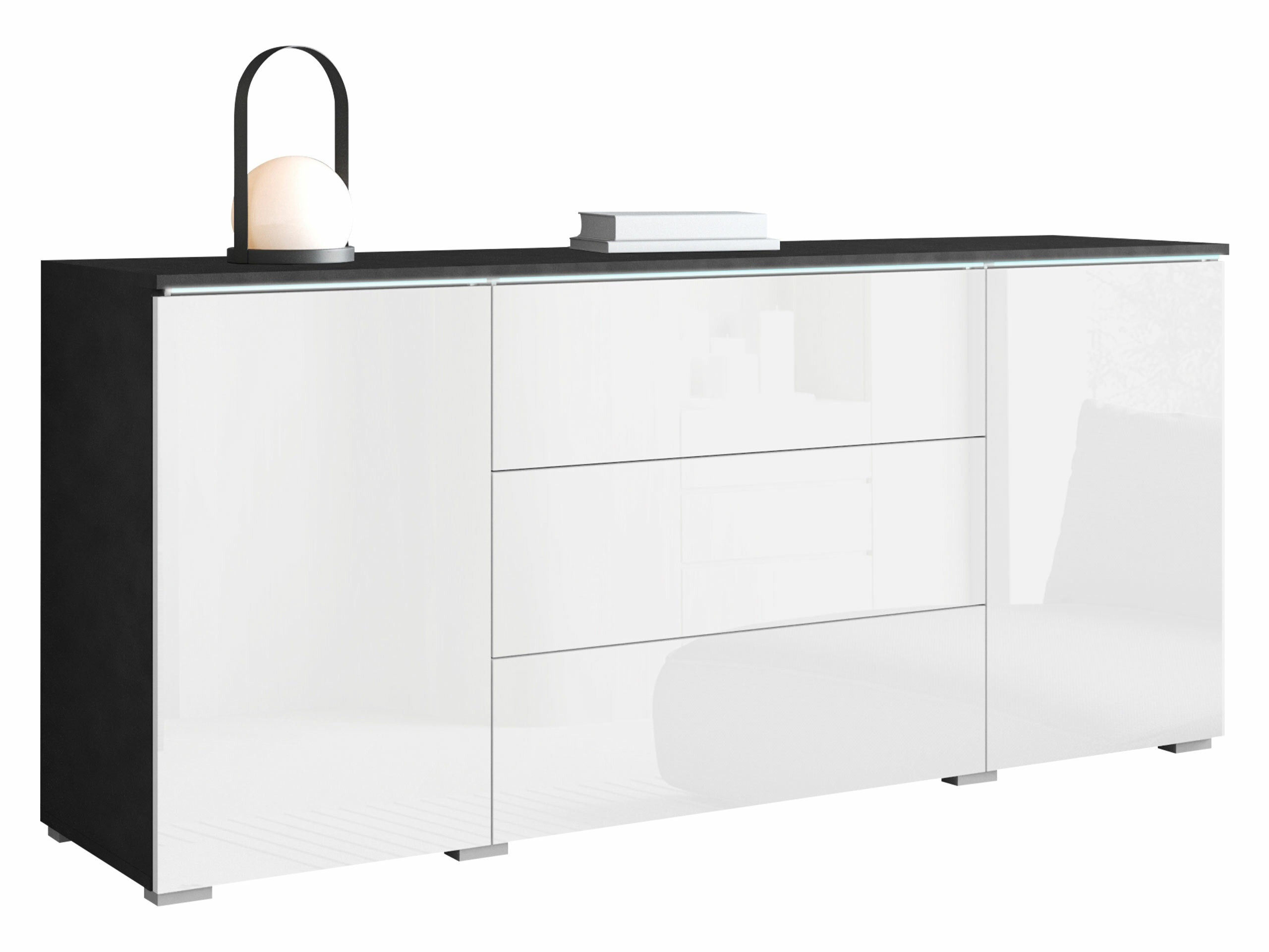 Commode Mirfivo 102 (Matera gris + Blanc brillant)
