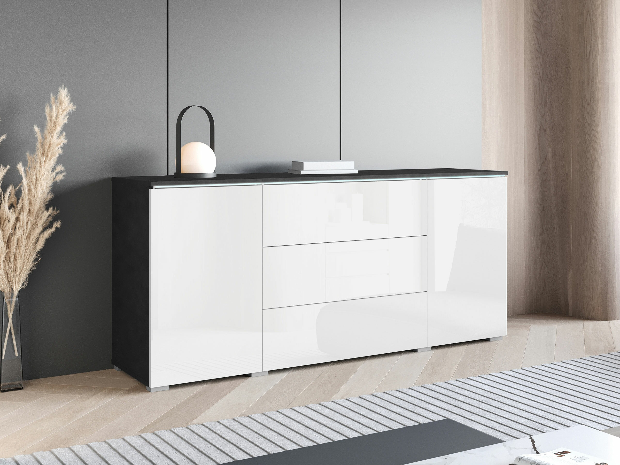 Commode Mirfivo 102 (Matera gris + Blanc brillant)