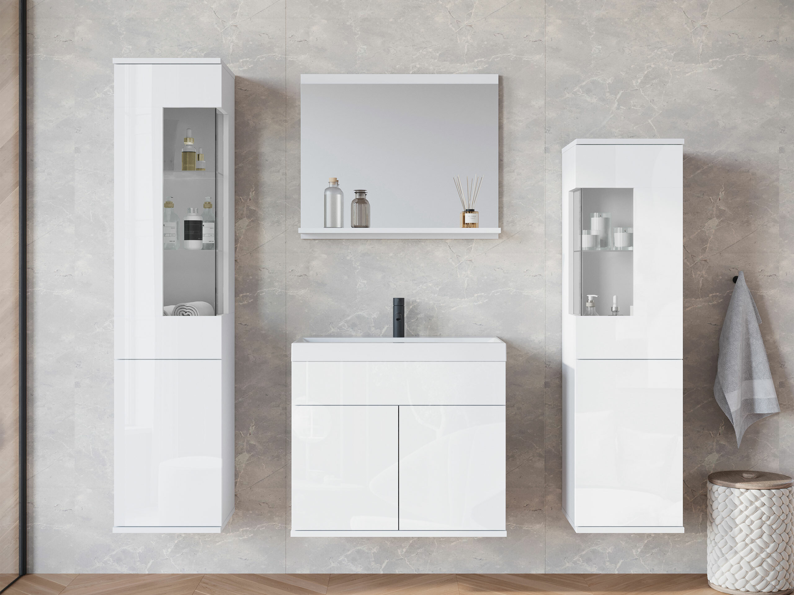 Ensemble de salle de bain Sarasota 194 (Blanc + Blanc brillant)