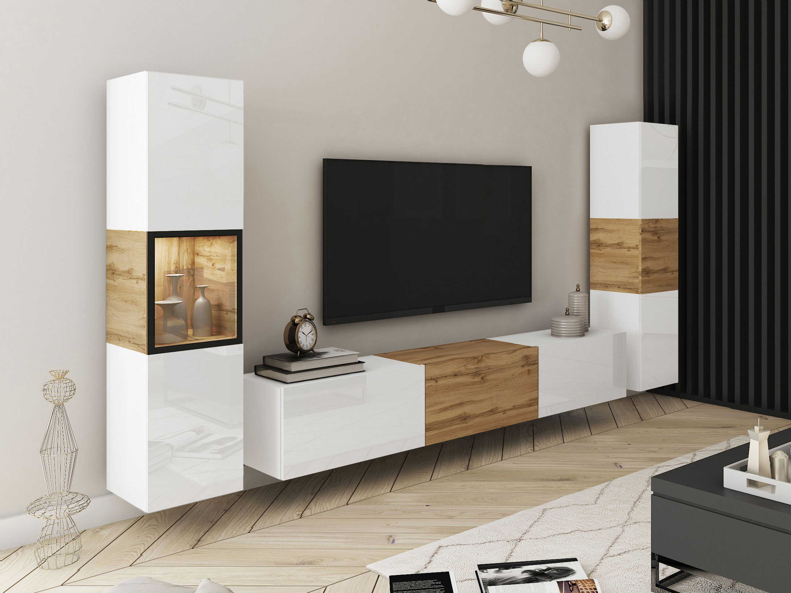 Ensemble de salon Sarasota 193 (Blanc + Chêne wotan)