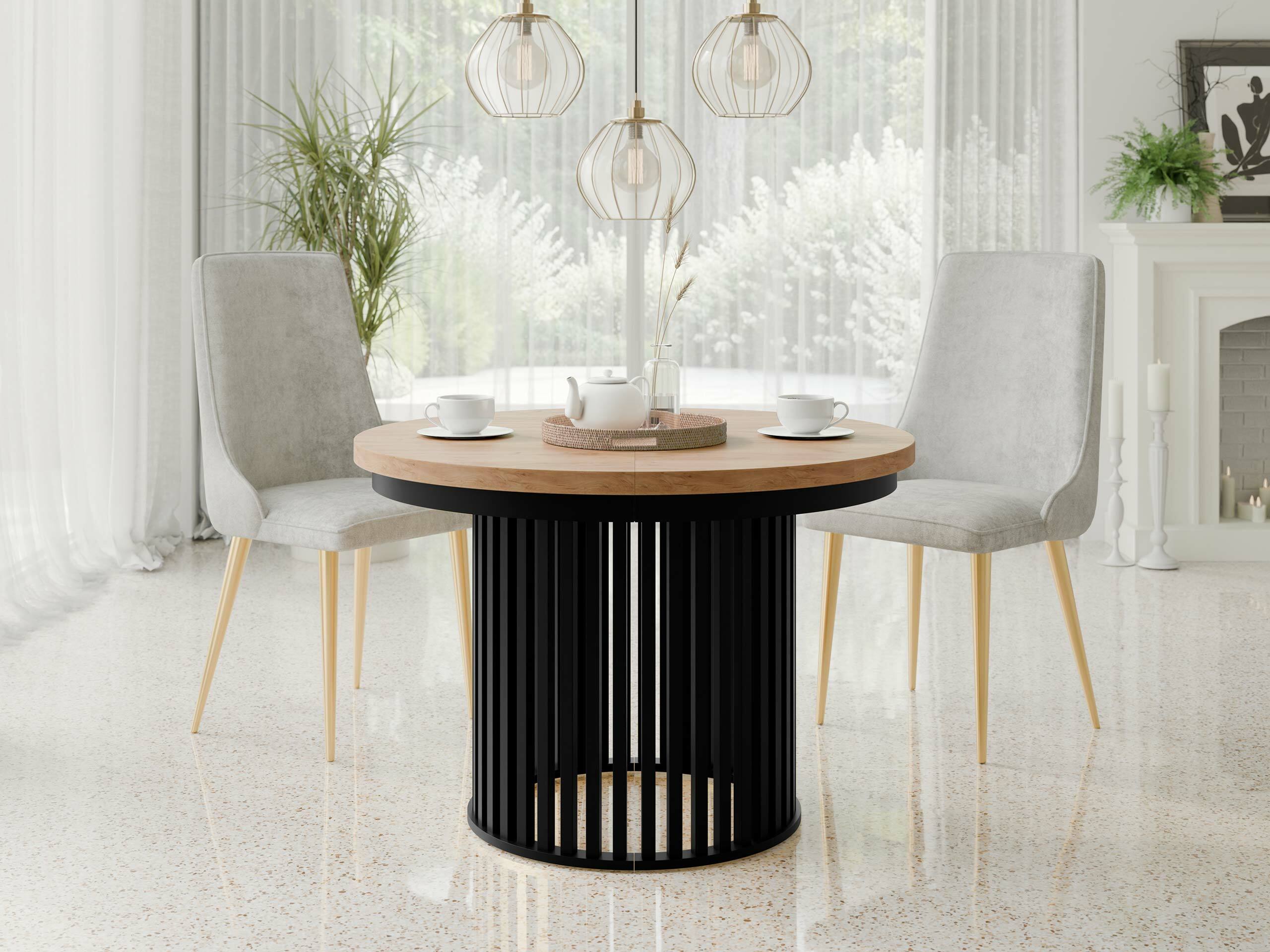 Table Racine 145 (Chêne doré artisanal + Noir)