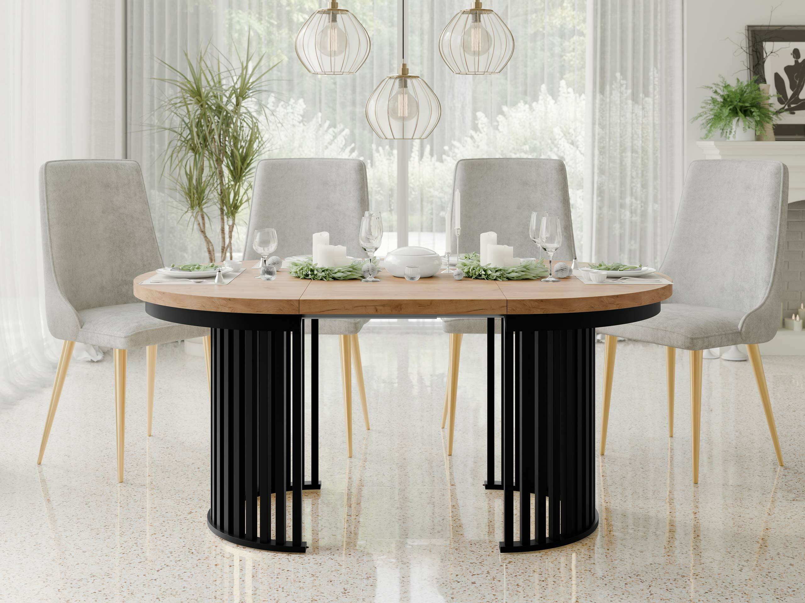 Table Racine 145 (Chêne doré artisanal + Noir)