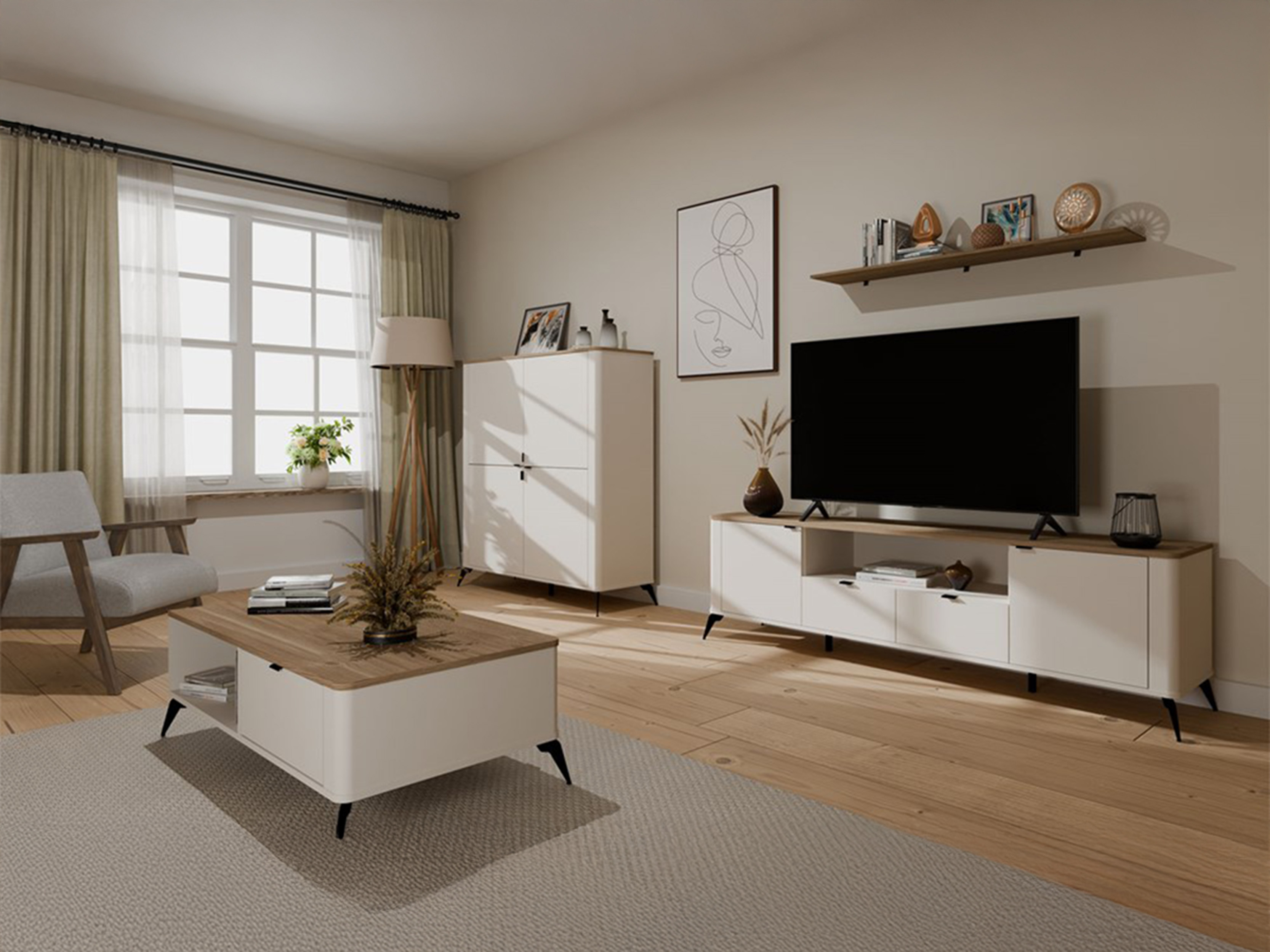 Meuble TV Soavie 108 (Cachemire + Chêne)