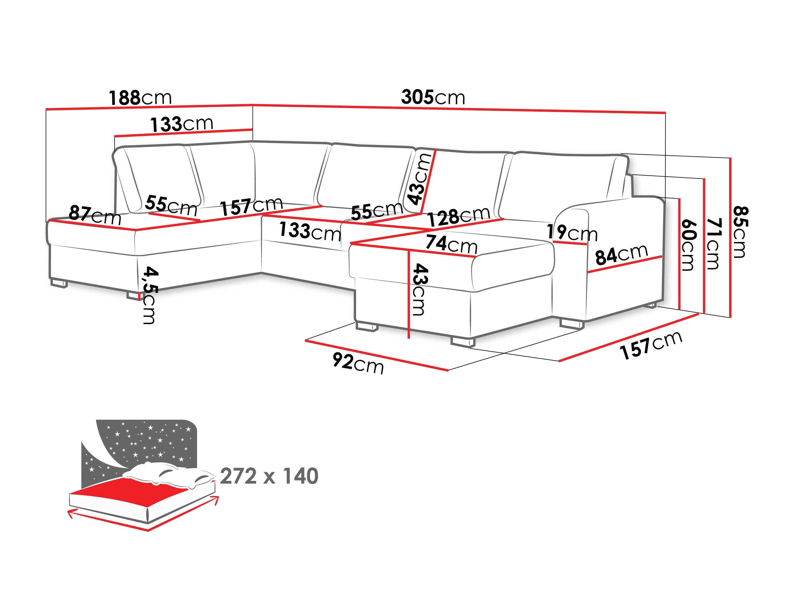 Canapé d'angle Comfivo Flumen (Piano 17 + Piano 14)