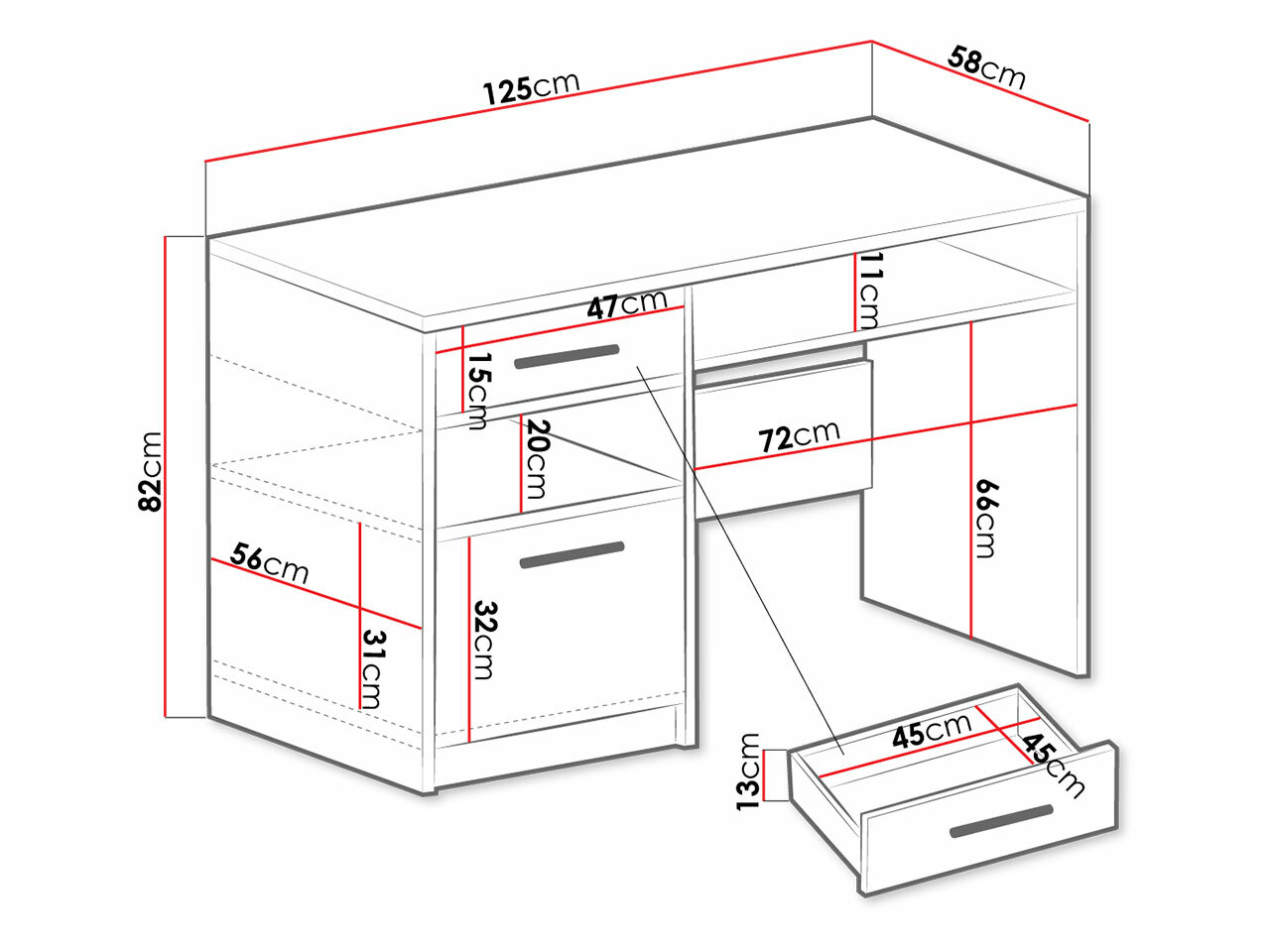 Bureau Dortivu 158 (Blanc)