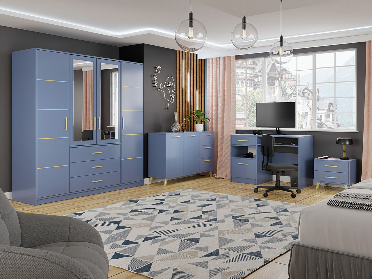 Commode Rosa (Bleu + Doré)