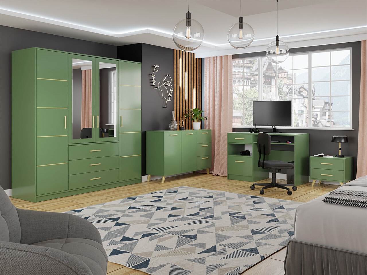 Commode Rosa (Vert + Doré)