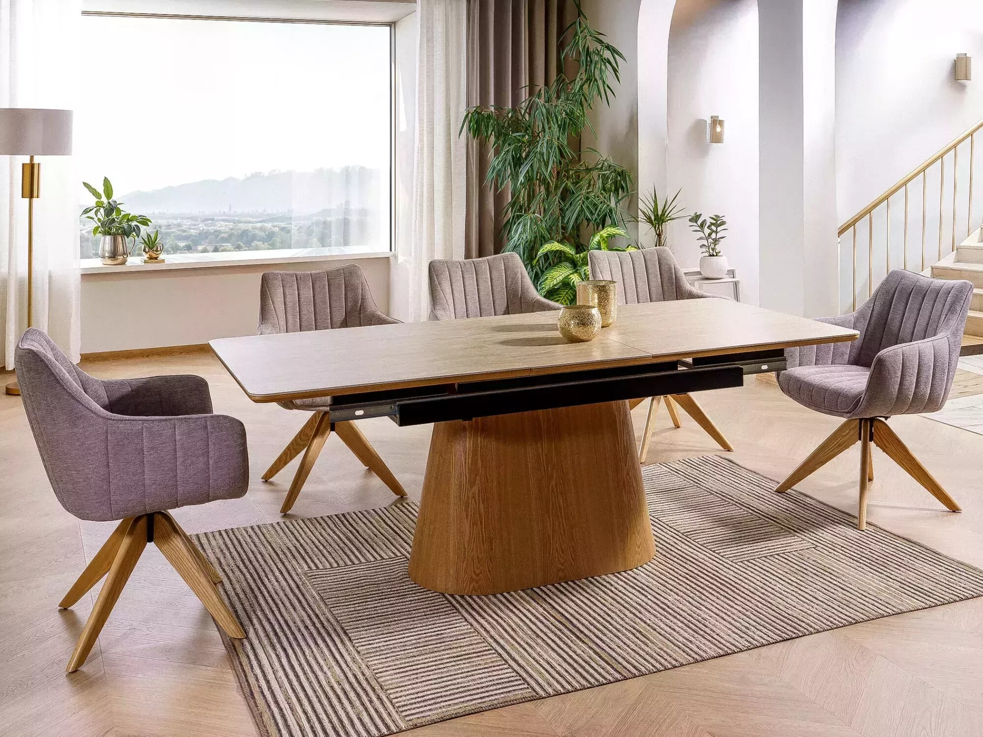 Table Detroit 932 (Travertin clair + Chêne)