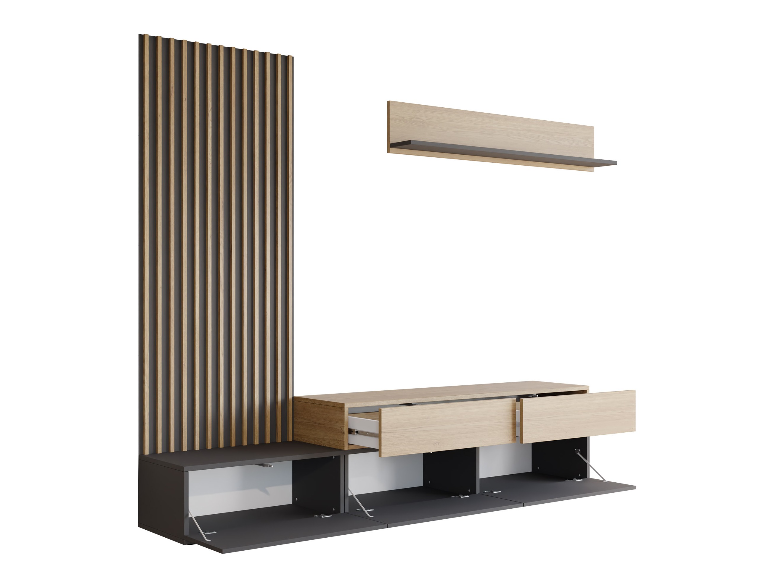 Ensemble de salon Comfivo 496 (Graphite + Chêne)