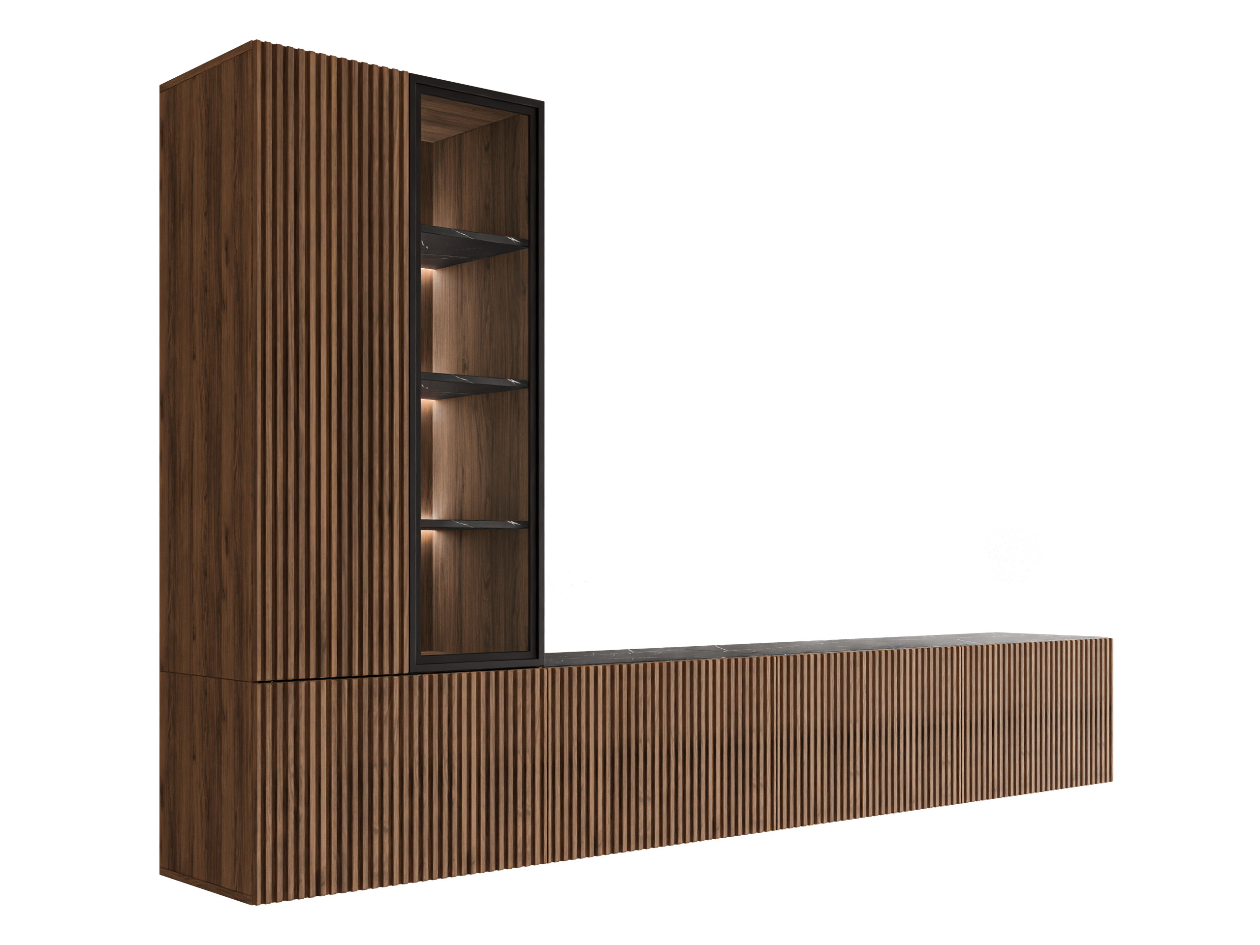 Ensemble de salon Comfivo 599 (Noyer + Marbre noir)