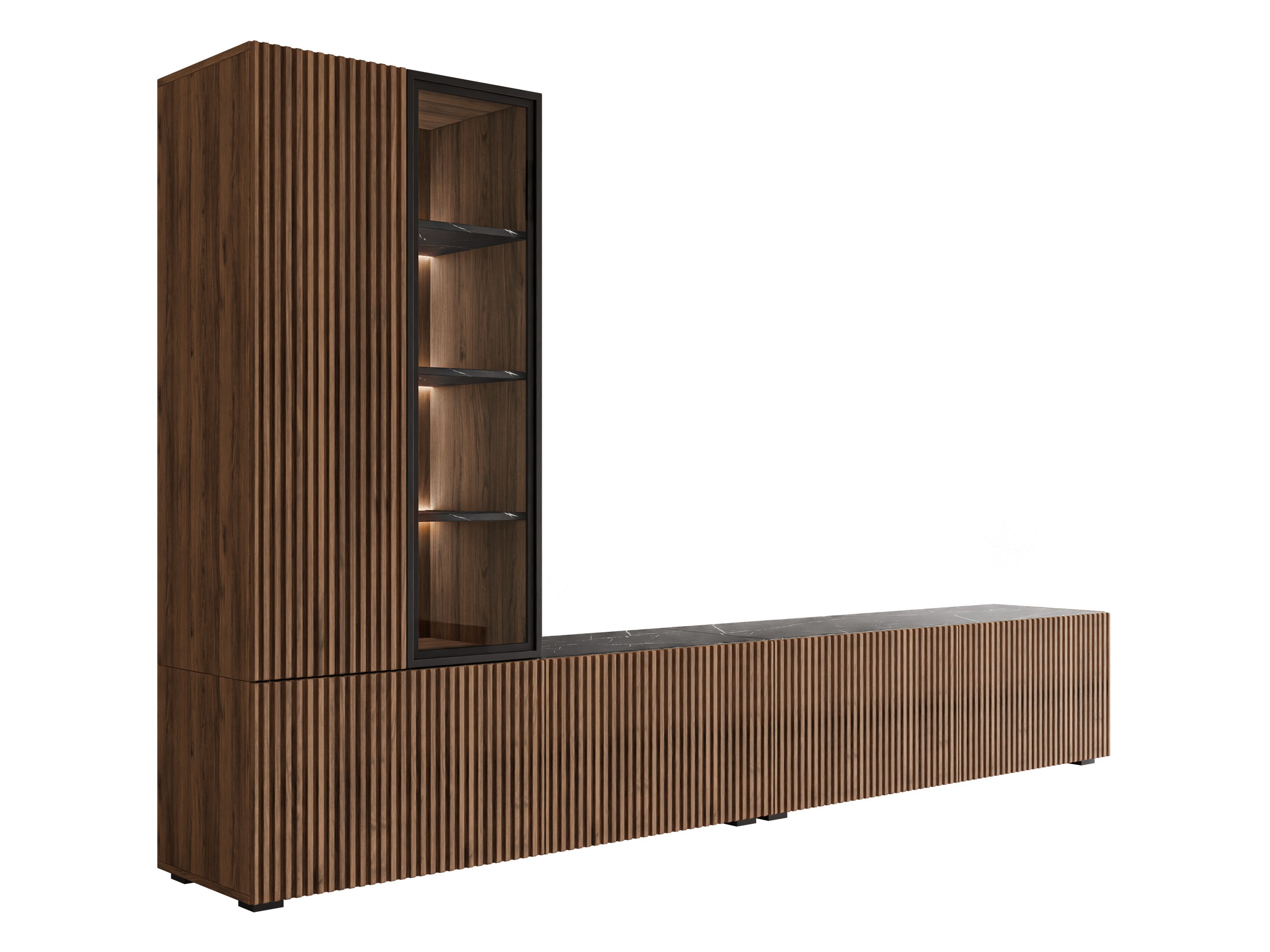 Ensemble de salon Comfivo 599 (Noyer + Marbre noir)