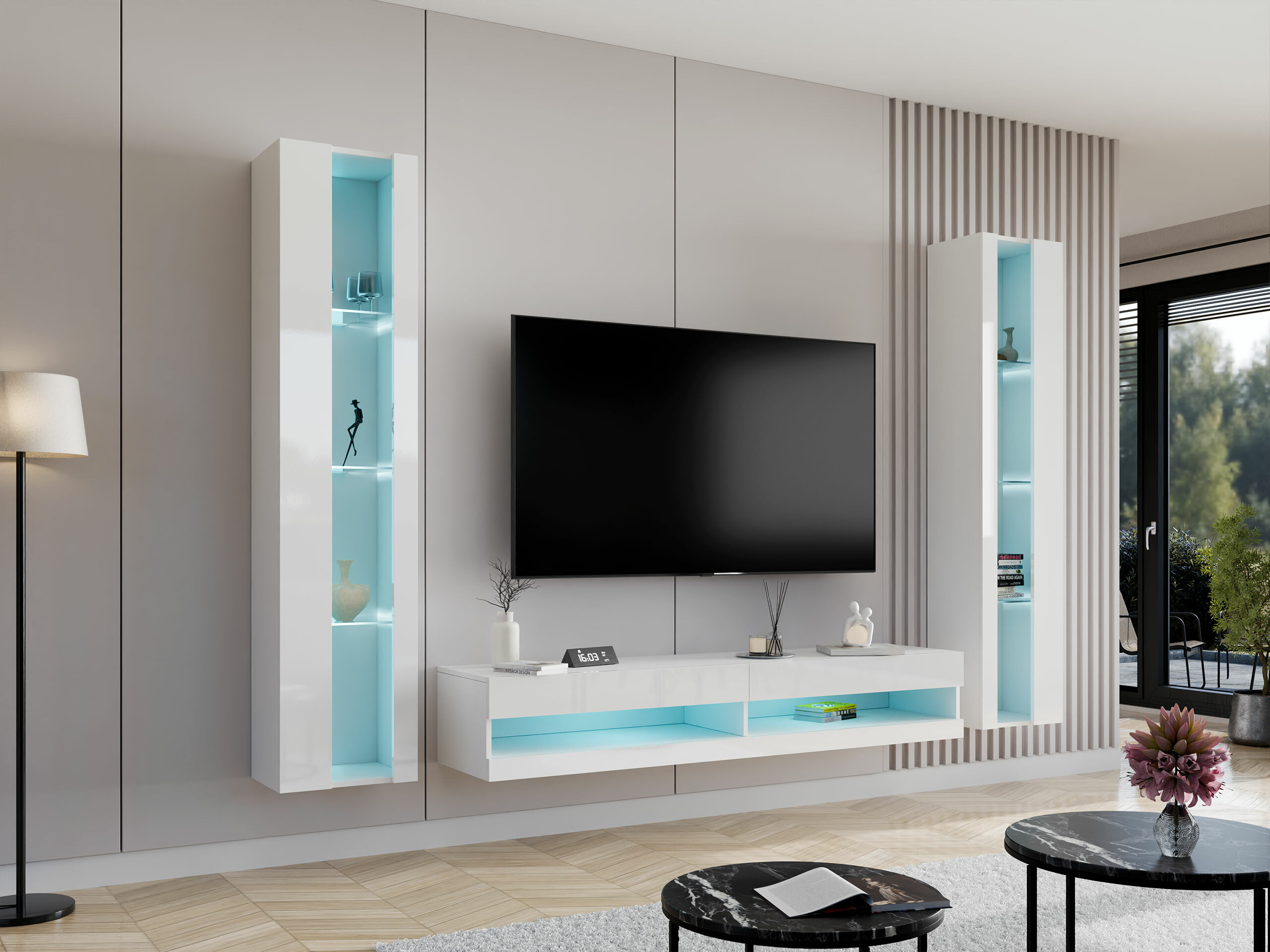 Ensemble de salon Vilrin V (Blanc + Blanc brillant)