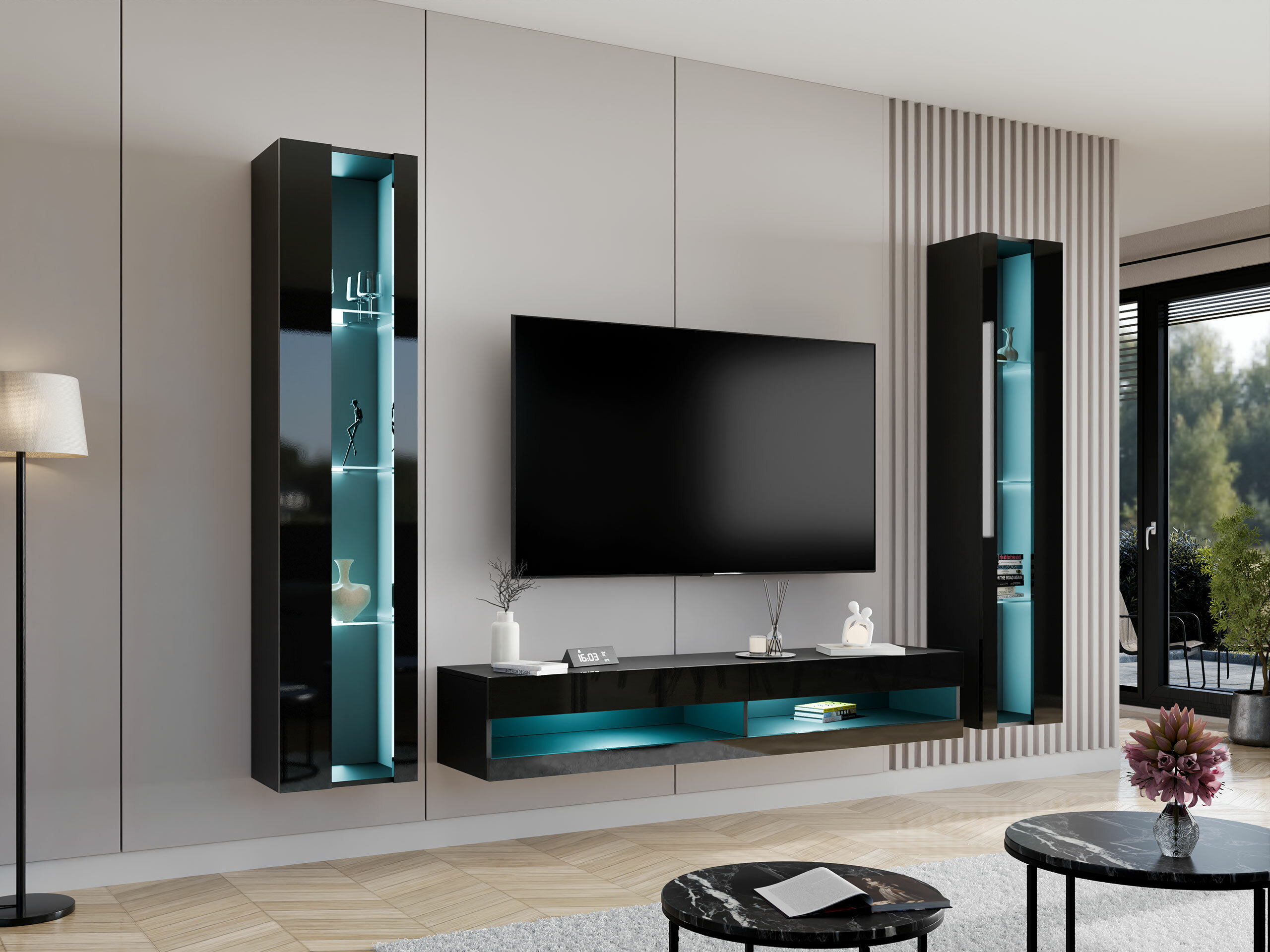 Ensemble de salon Vilrin V (Noir + Noir brillant)