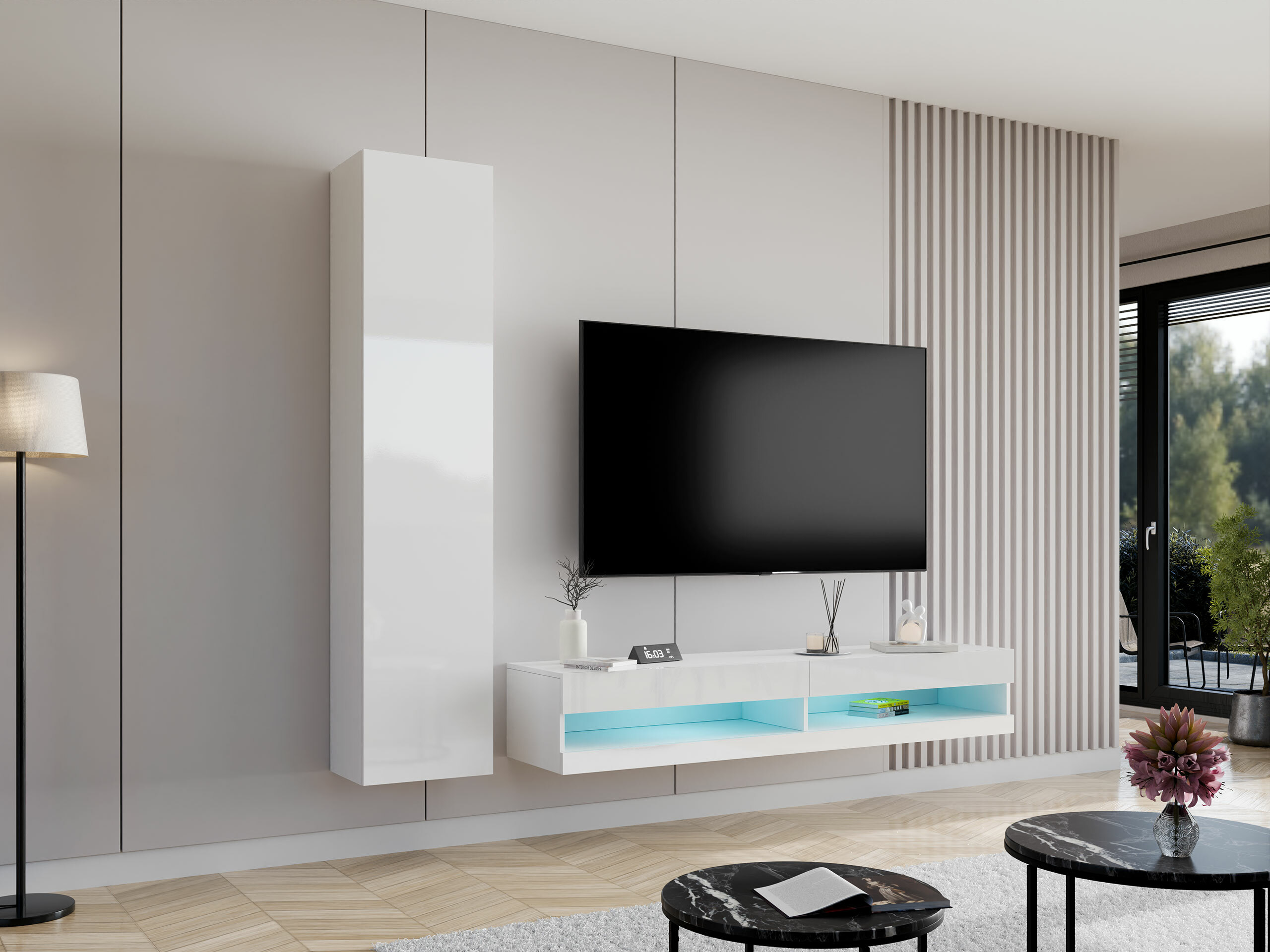 Ensemble de salon Vilrin VI (Blanc + Blanc brillant)