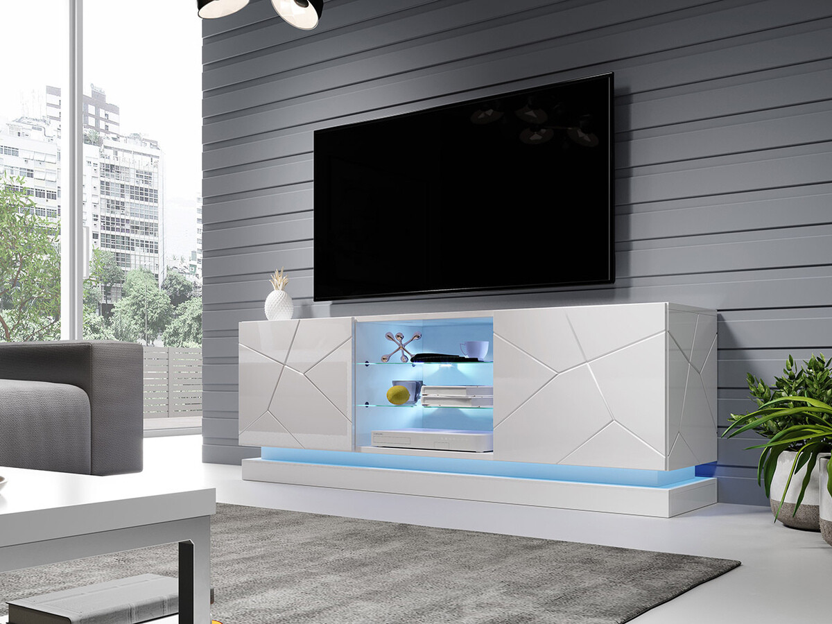 Meuble TV Linar (Blanc + Blanc brillant)