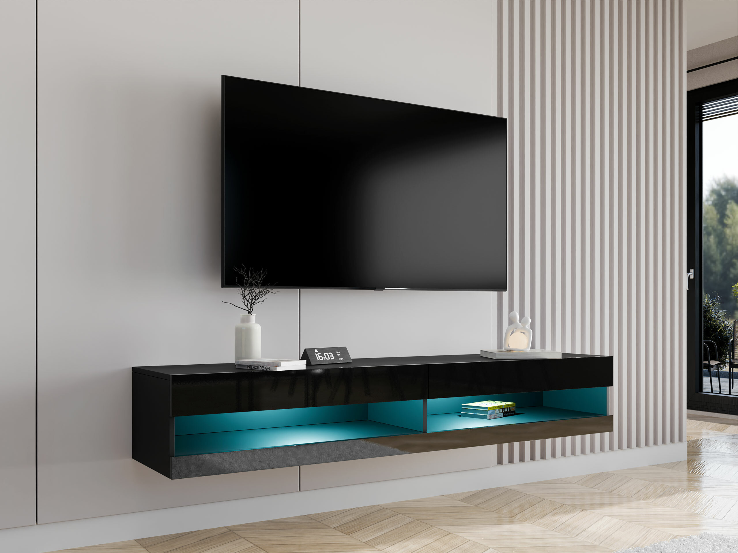 Meuble TV Vilrin (Noir + Noir brillant)