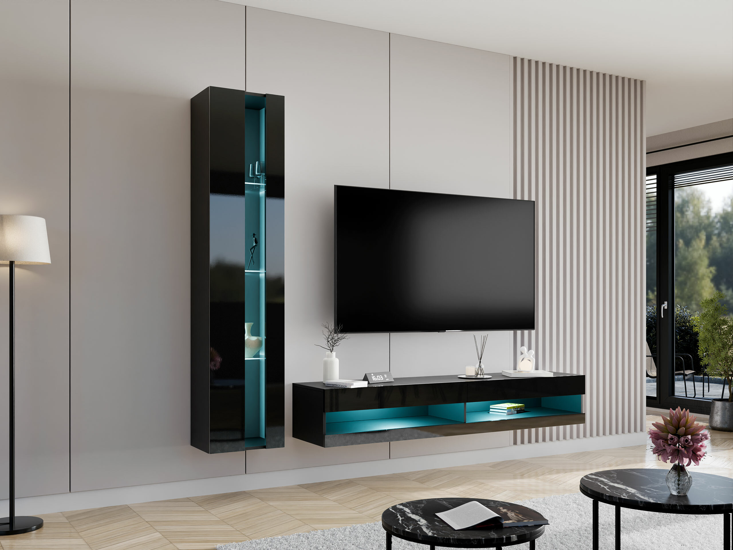 Meuble TV Vilrin (Noir + Noir brillant)