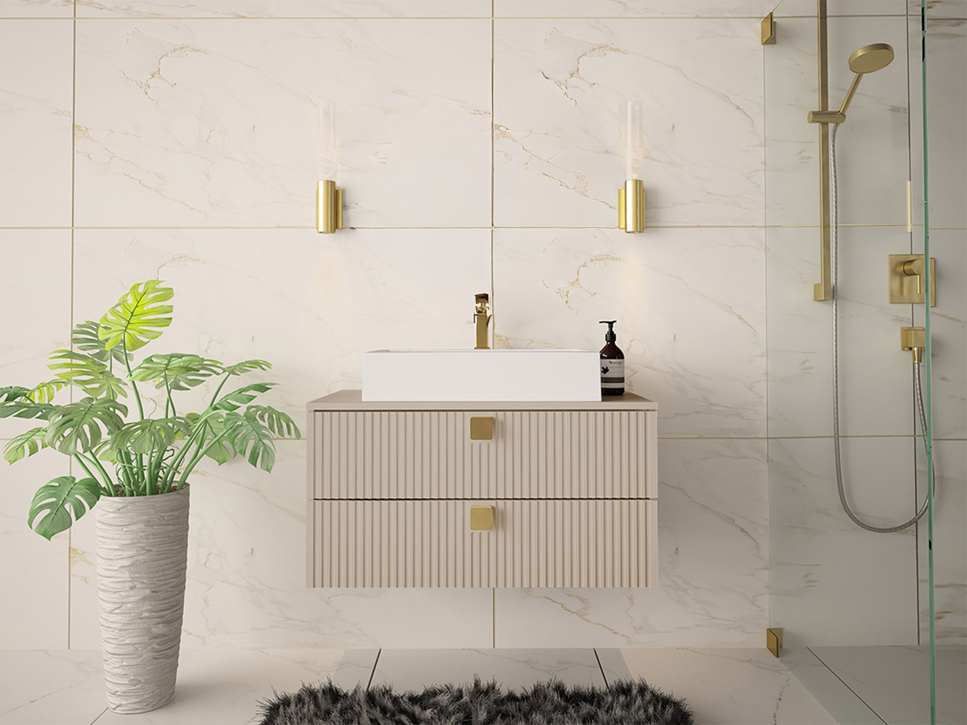 Armoire de salle de bains murale pour lavabo Panium (Brun clair)
