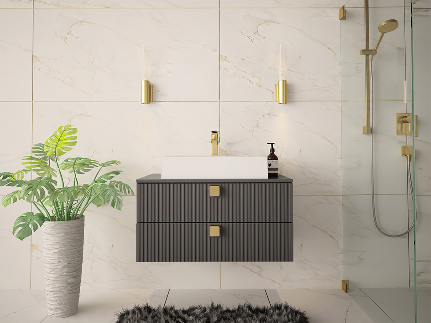 Armoire de salle de bains murale pour lavabo Panium (Gris)