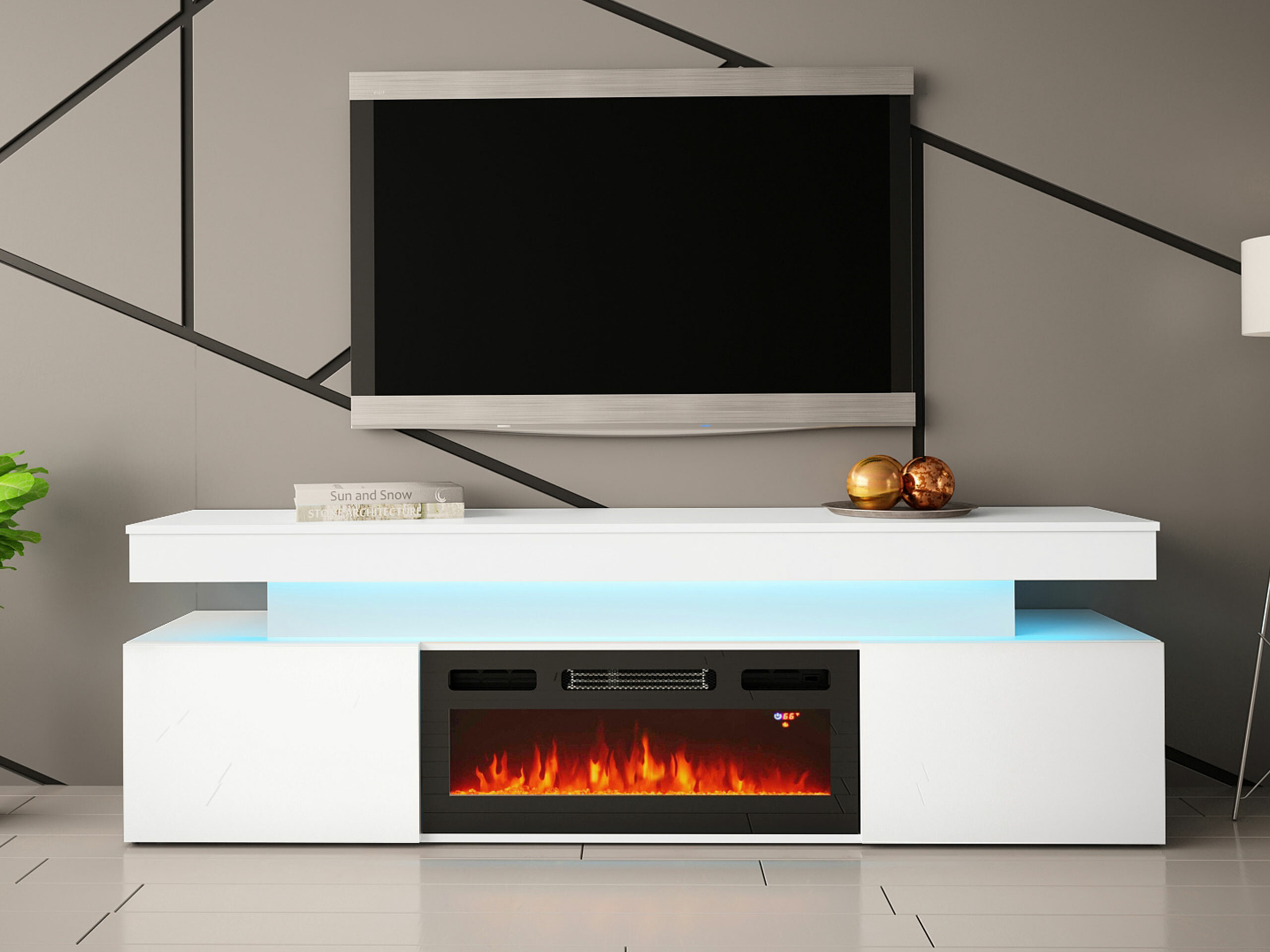 Meuble TV Monfero 104 (Blanc + Blanc brillant)