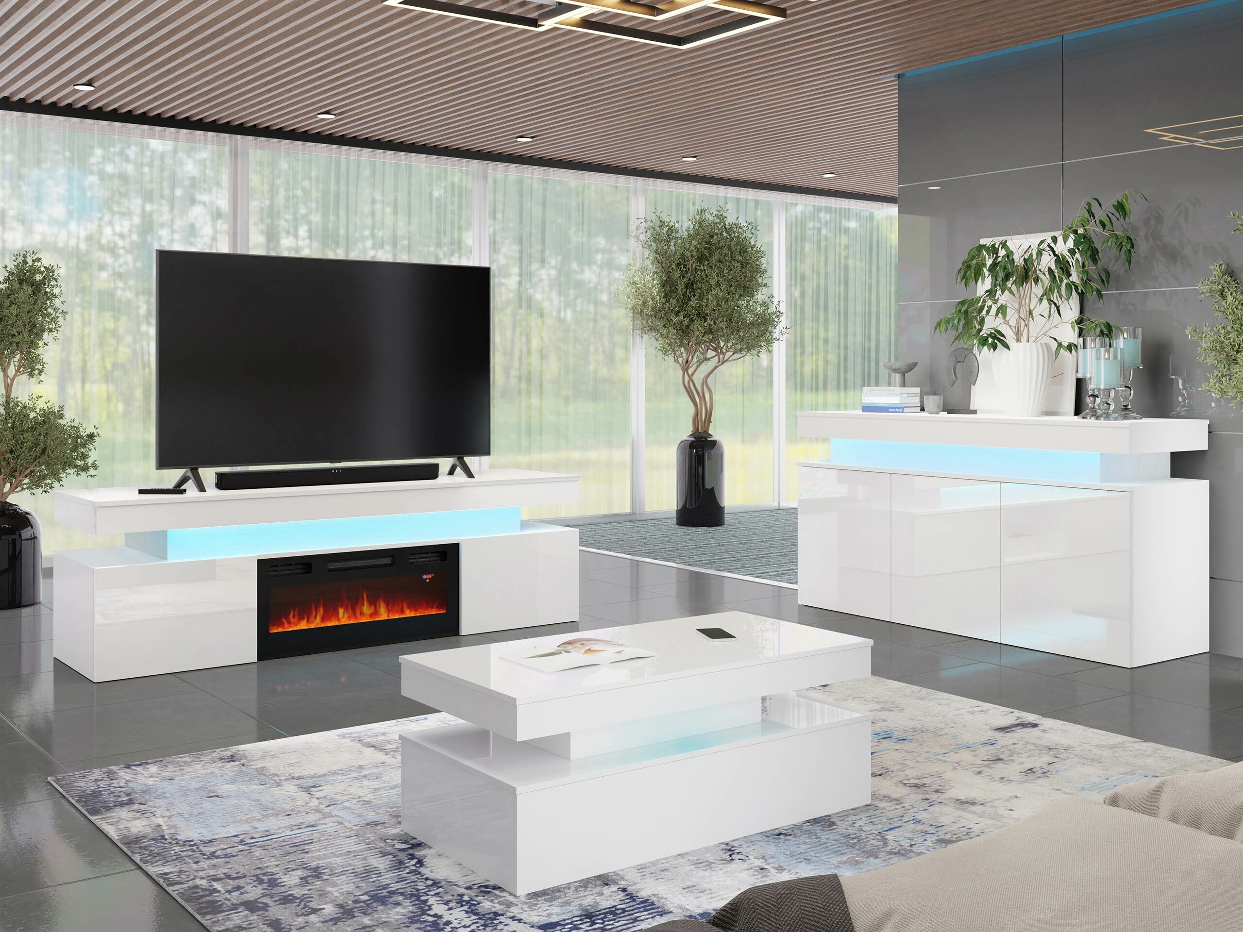 Meuble TV Monfero 104 (Blanc + Blanc brillant)