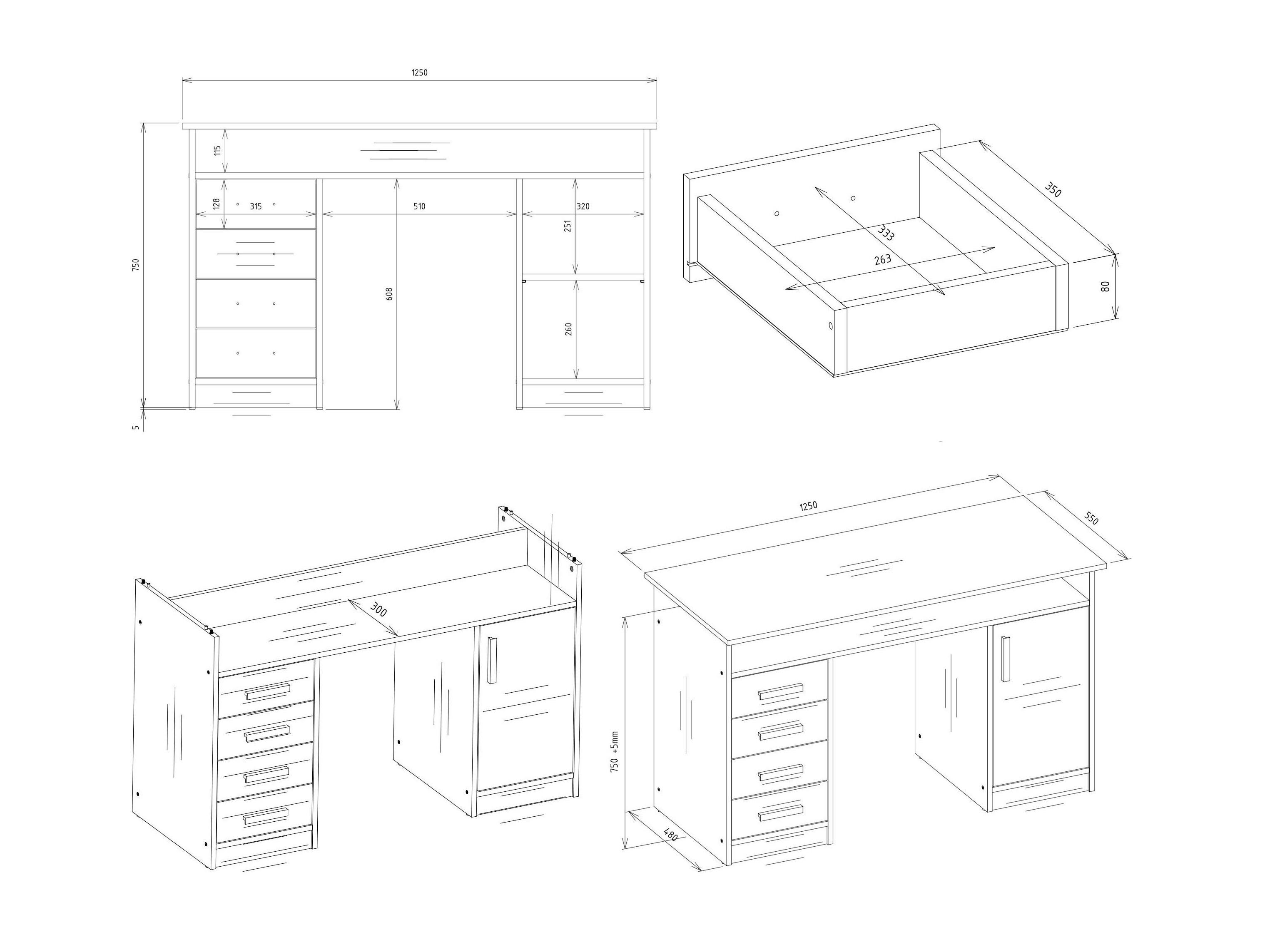Bureau Mandeville 329 (Chêne Artisan + Anthracite)
