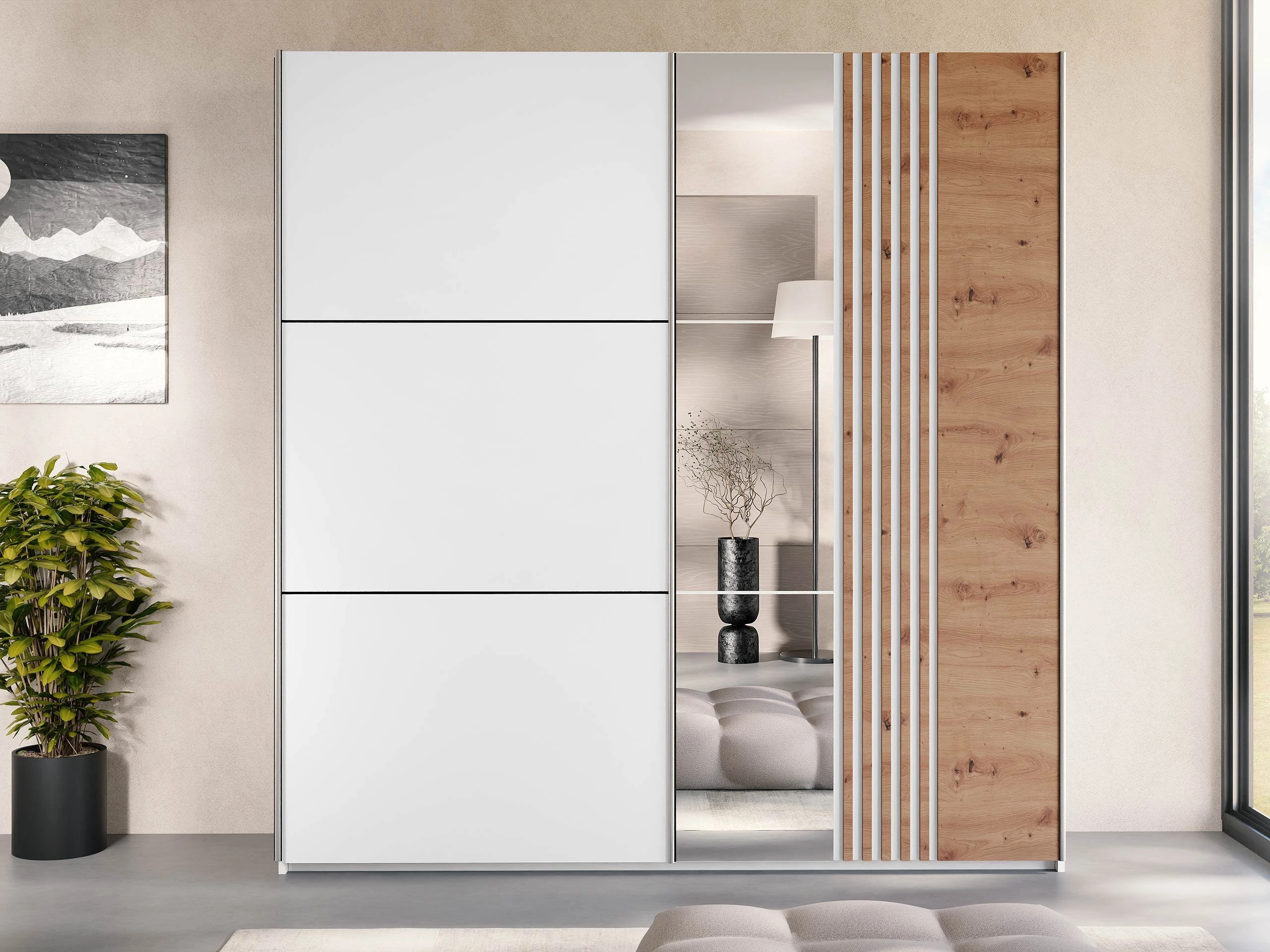 Armoire Honolulu 253 (Blanc + Chêne wotan)