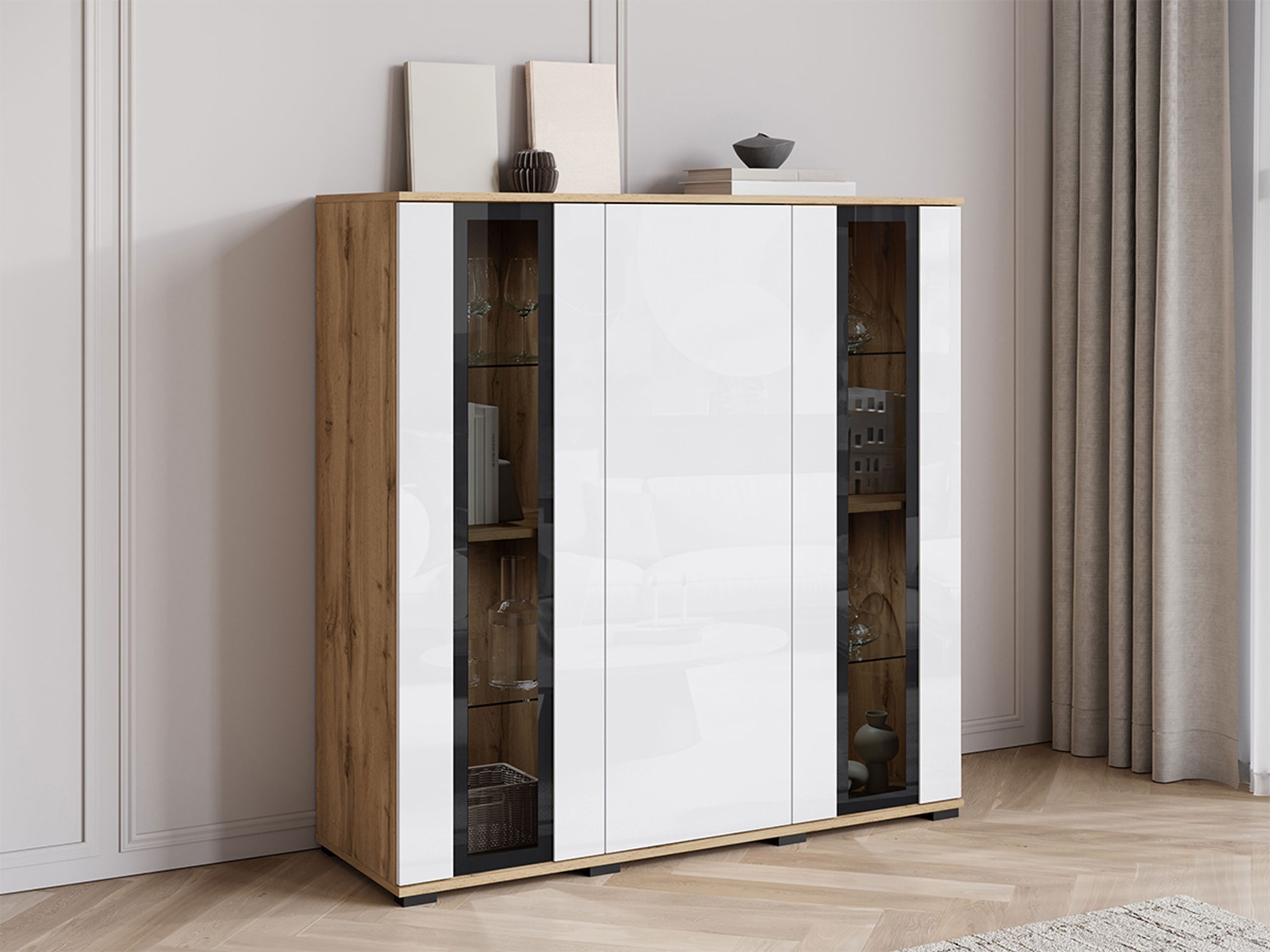 Buffet Torcame 100 (Chêne wotan + Blanc brillant)