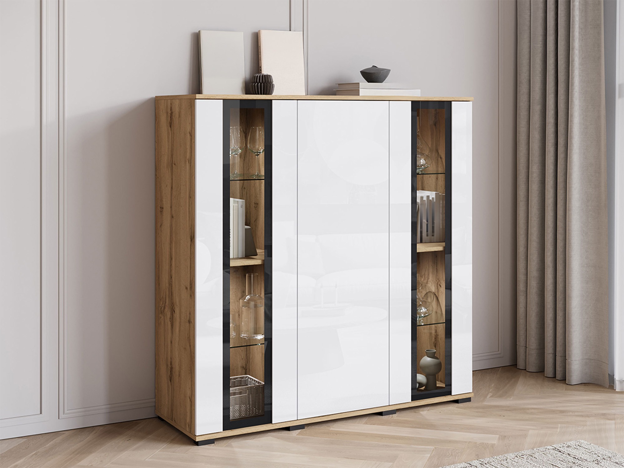 Buffet Torcame 100 (Chêne wotan + Blanc brillant)