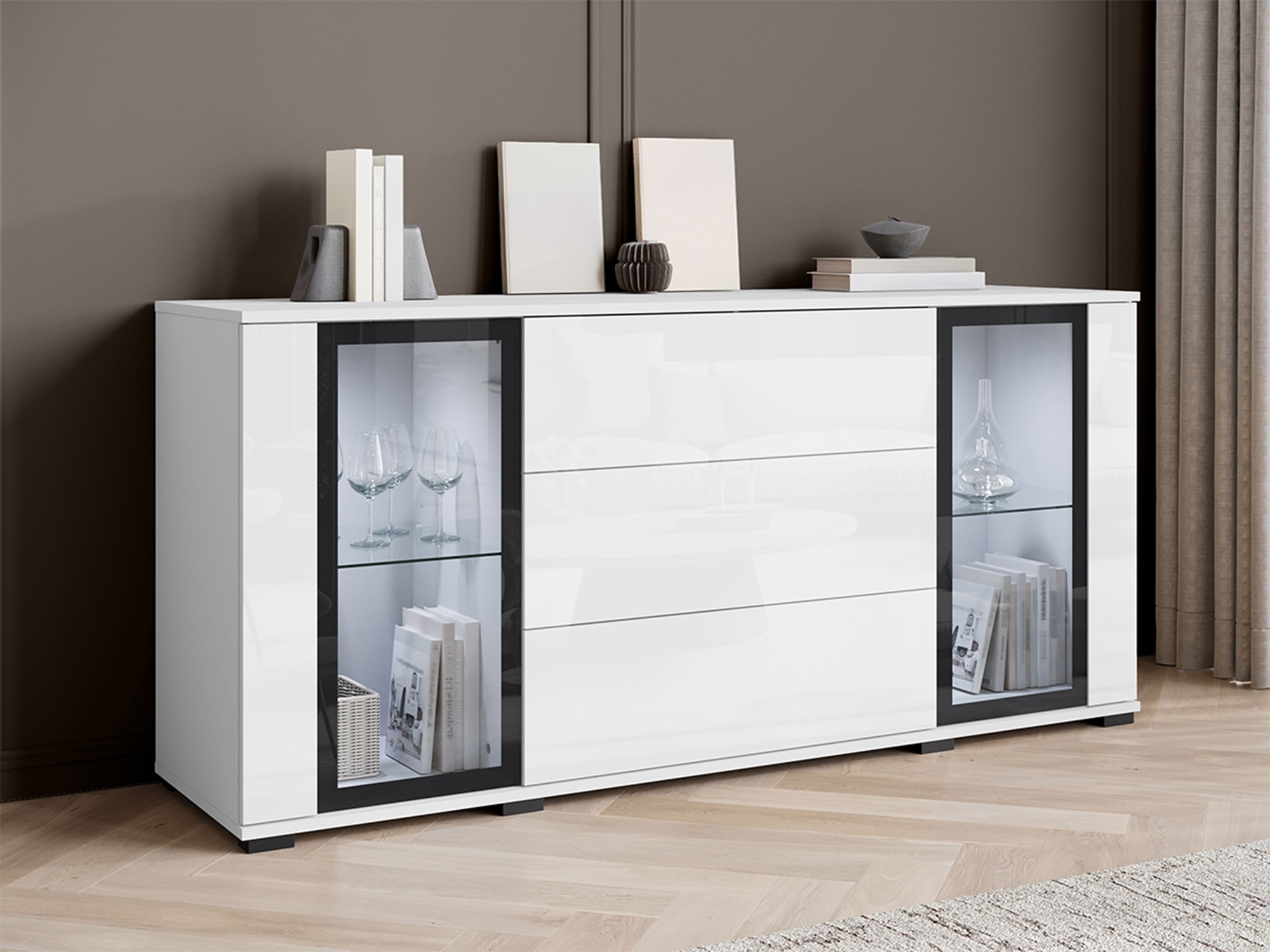 Commode Torcame 101 (Blanc + Blanc brillant)