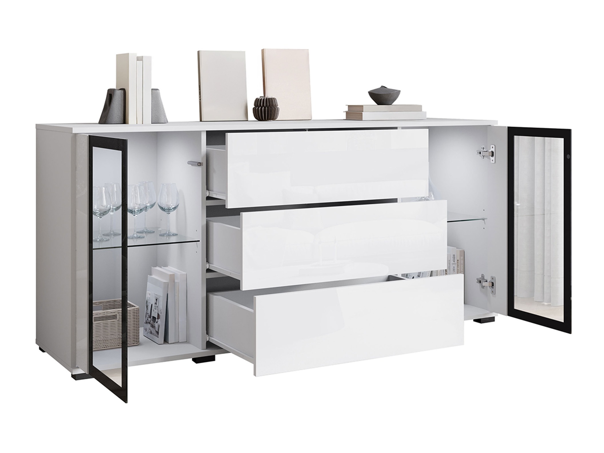 Commode Torcame 101 (Chêne wotan + Blanc brillant)